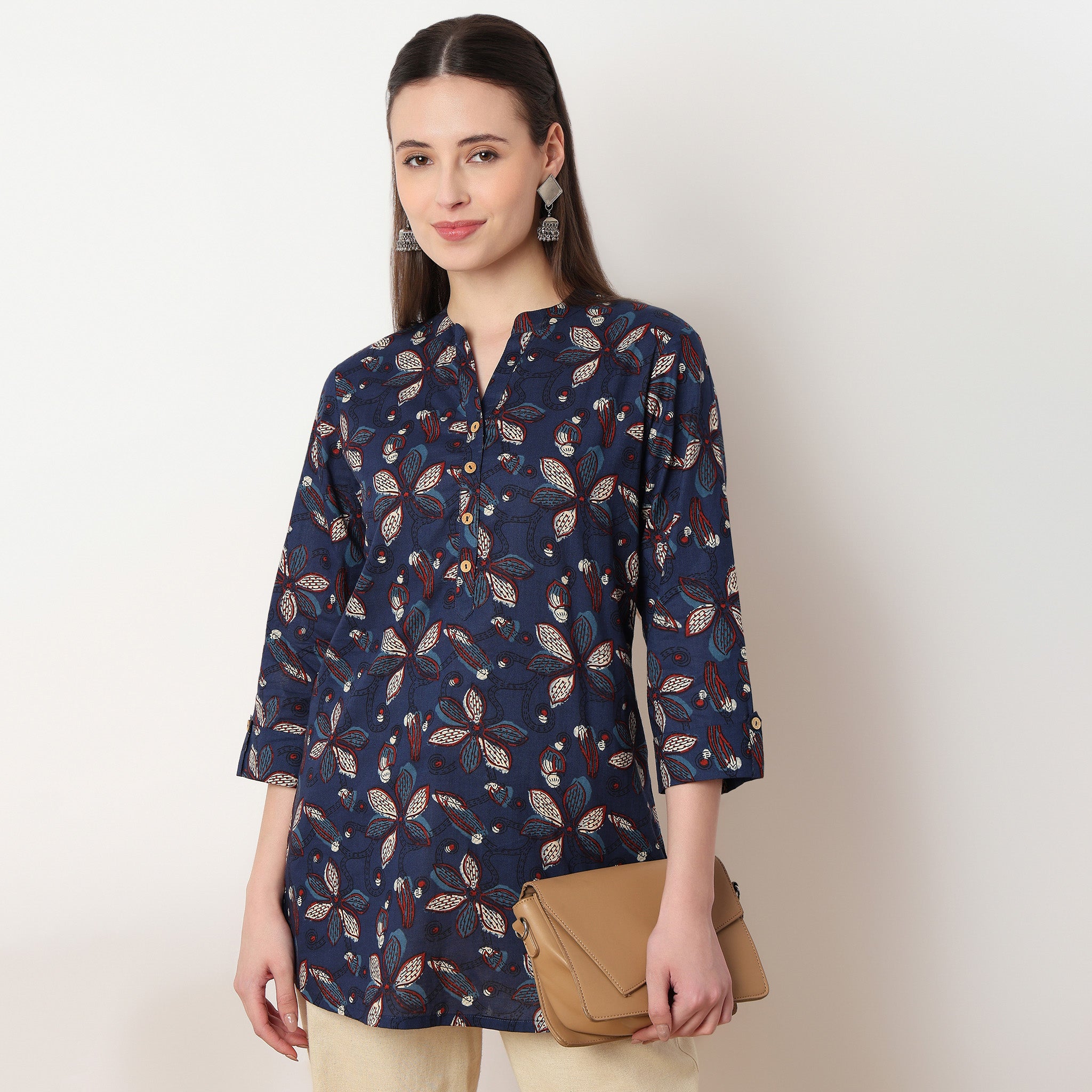 Half Placket Printed Short Kurta