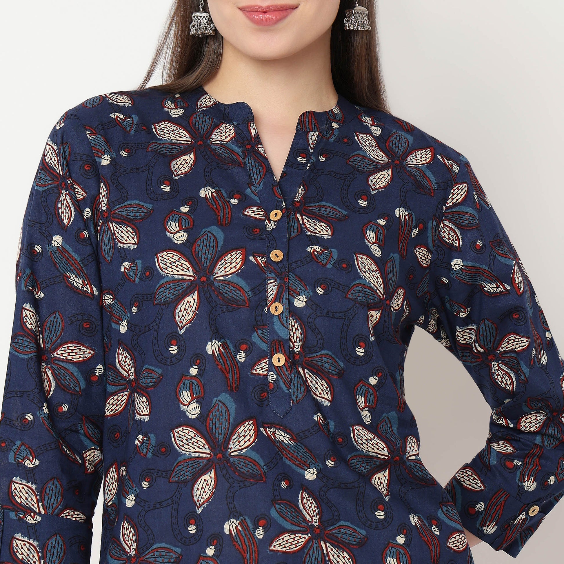 Half Placket Printed Short Kurta