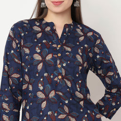 Half Placket Printed Short Kurta