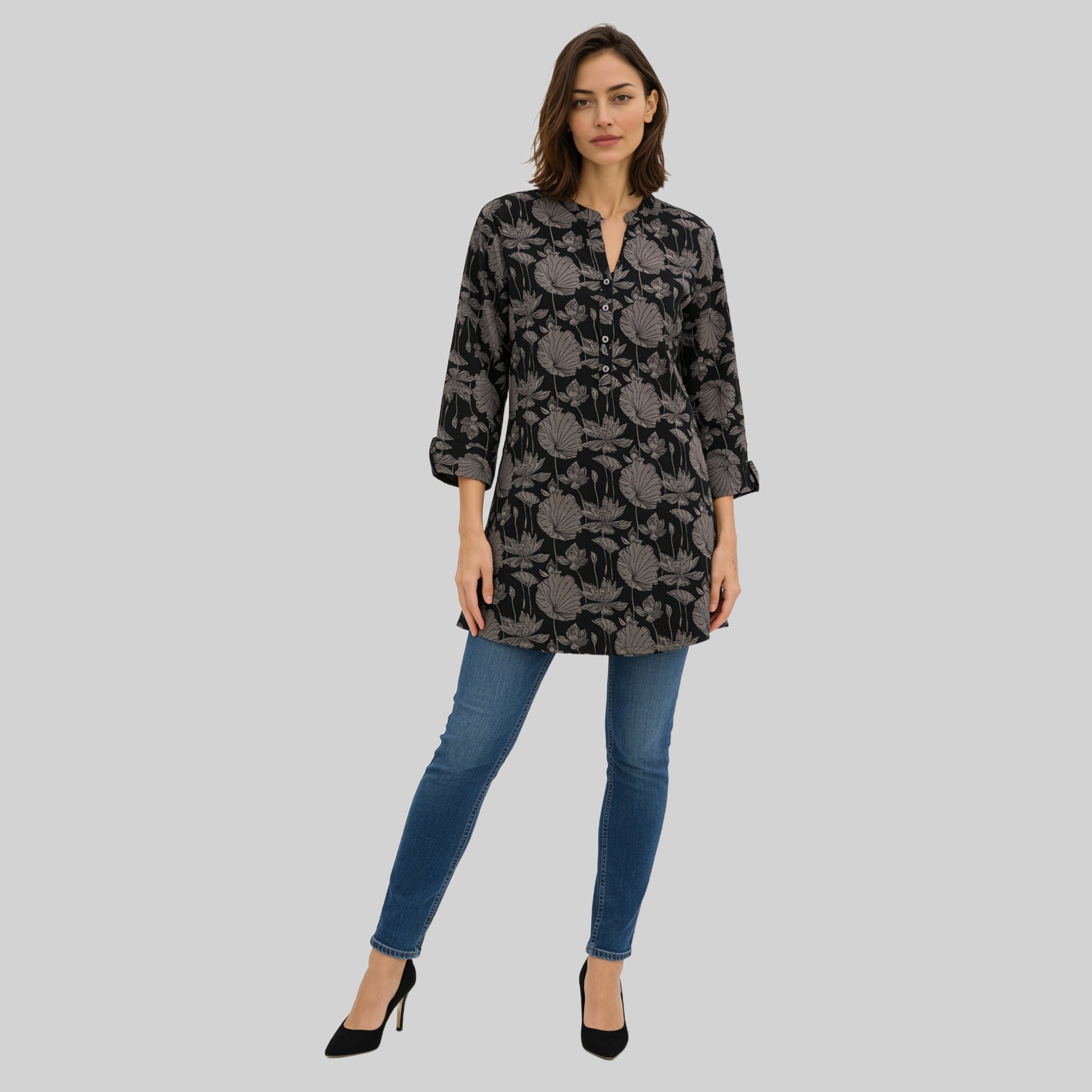 Printed Half Placket Short Kurta