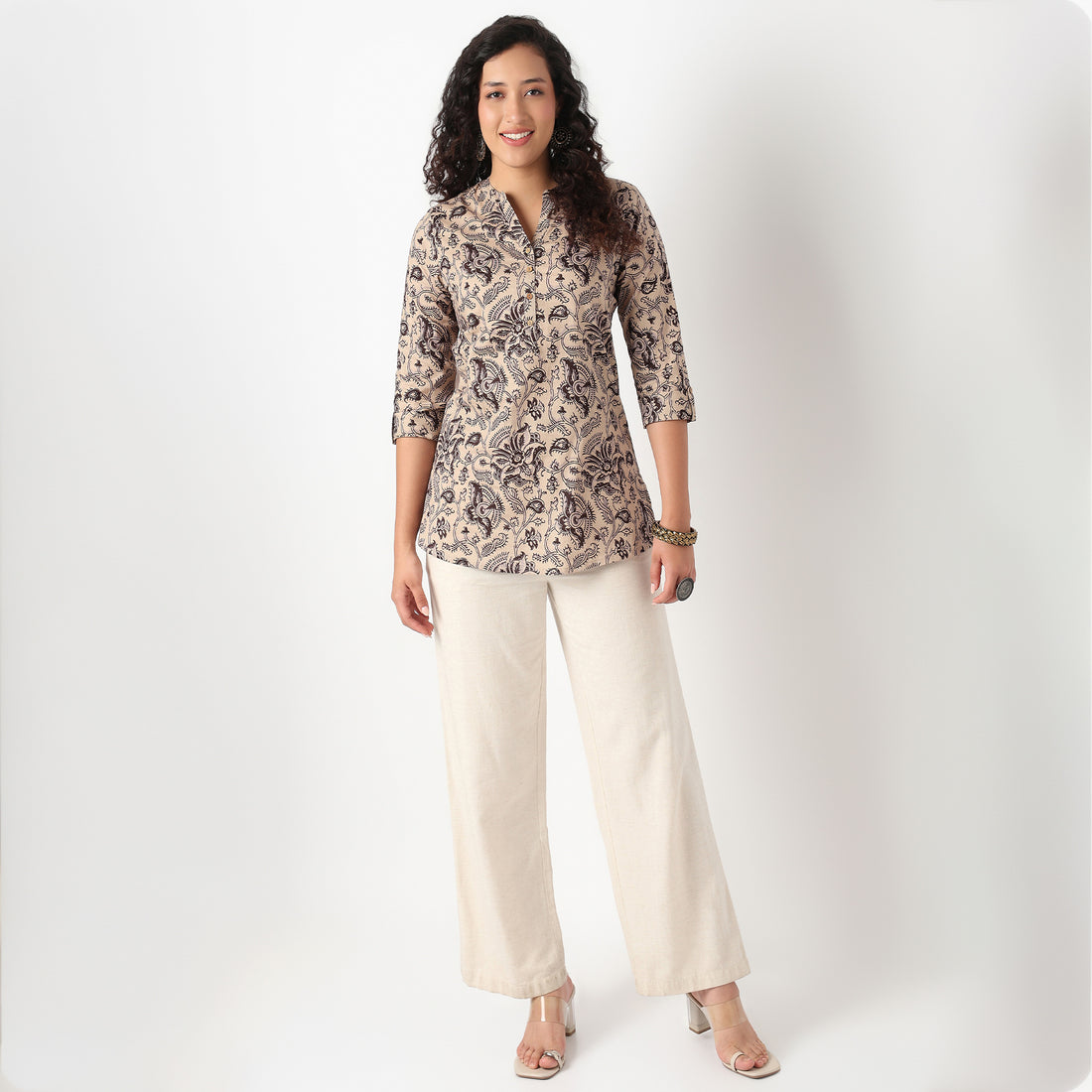 Half Placket Printed Short Kurti