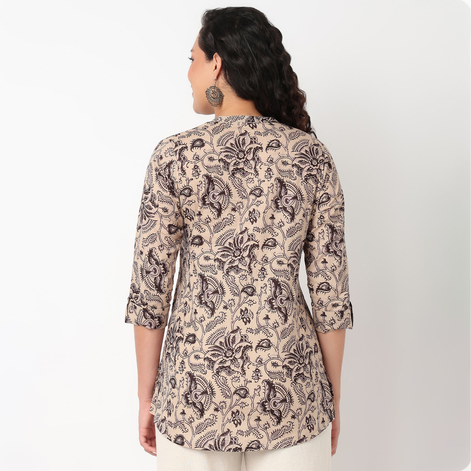 Half Placket Printed Short Kurti