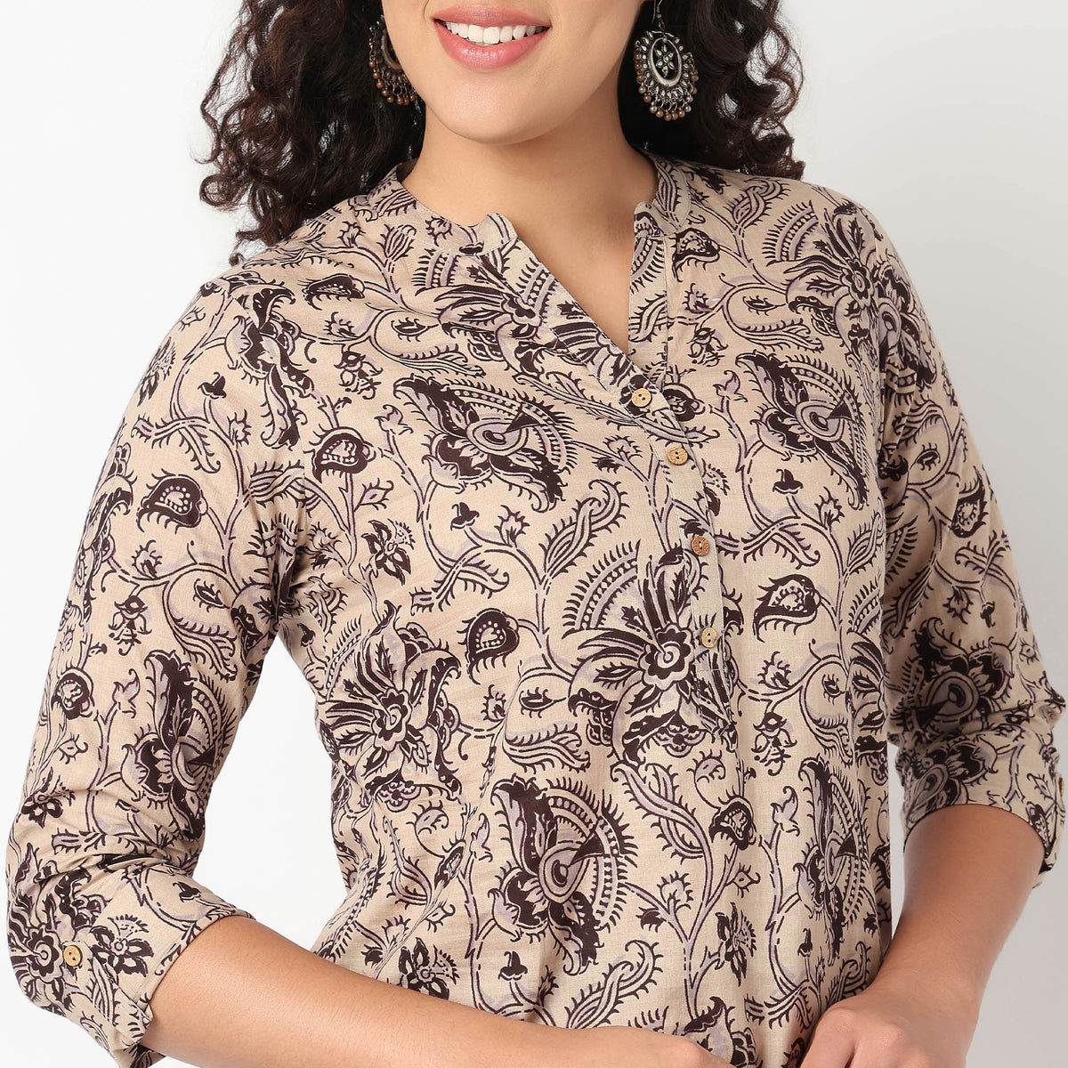 Half Placket Printed Short Kurti