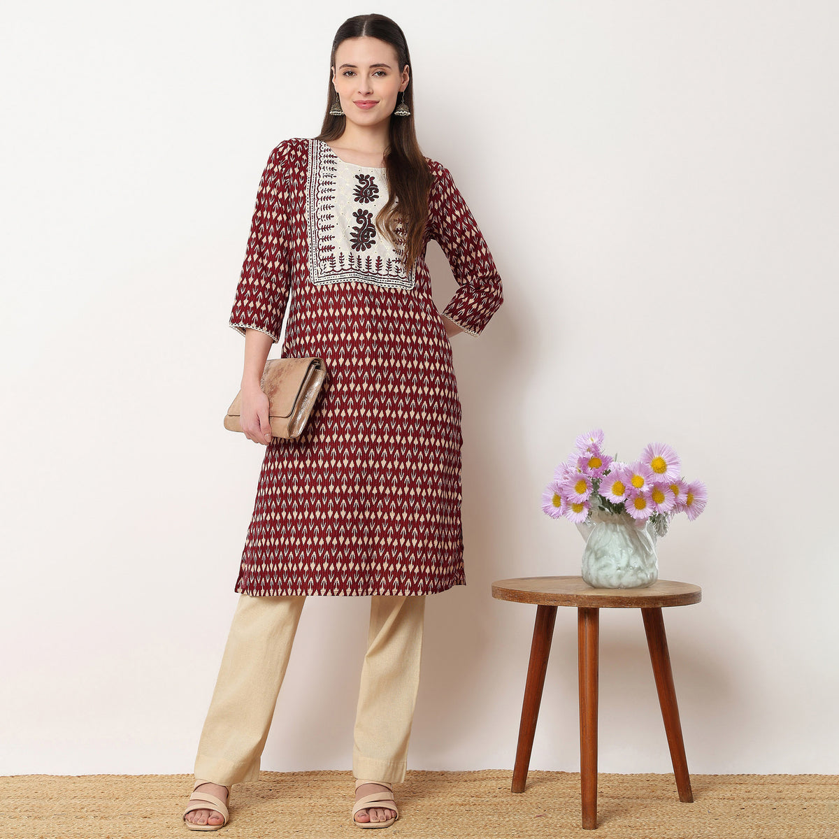 Printed Yoke Long Kurta
