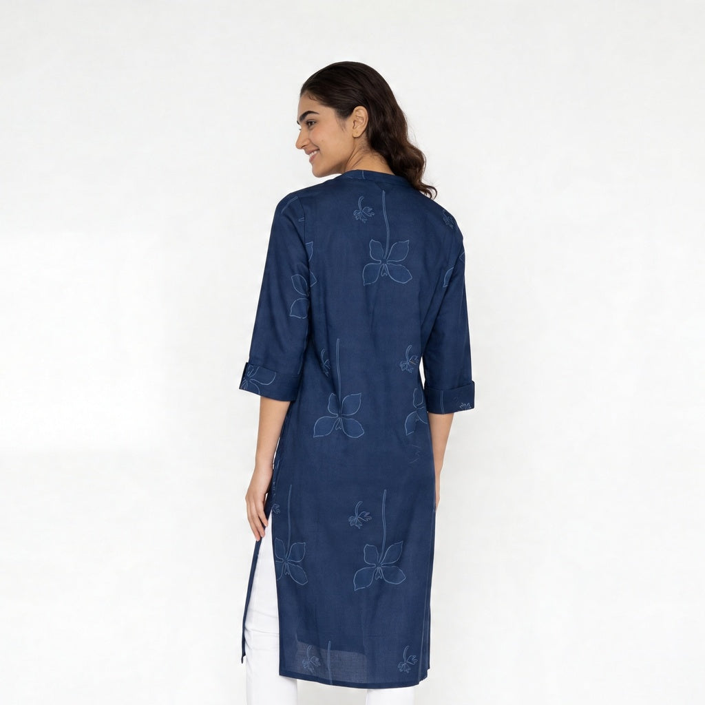 Cotton Printed V-Neck Long Kurta