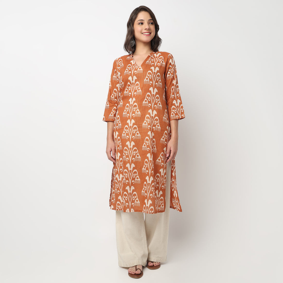 V-Neck Printed Long Kurta