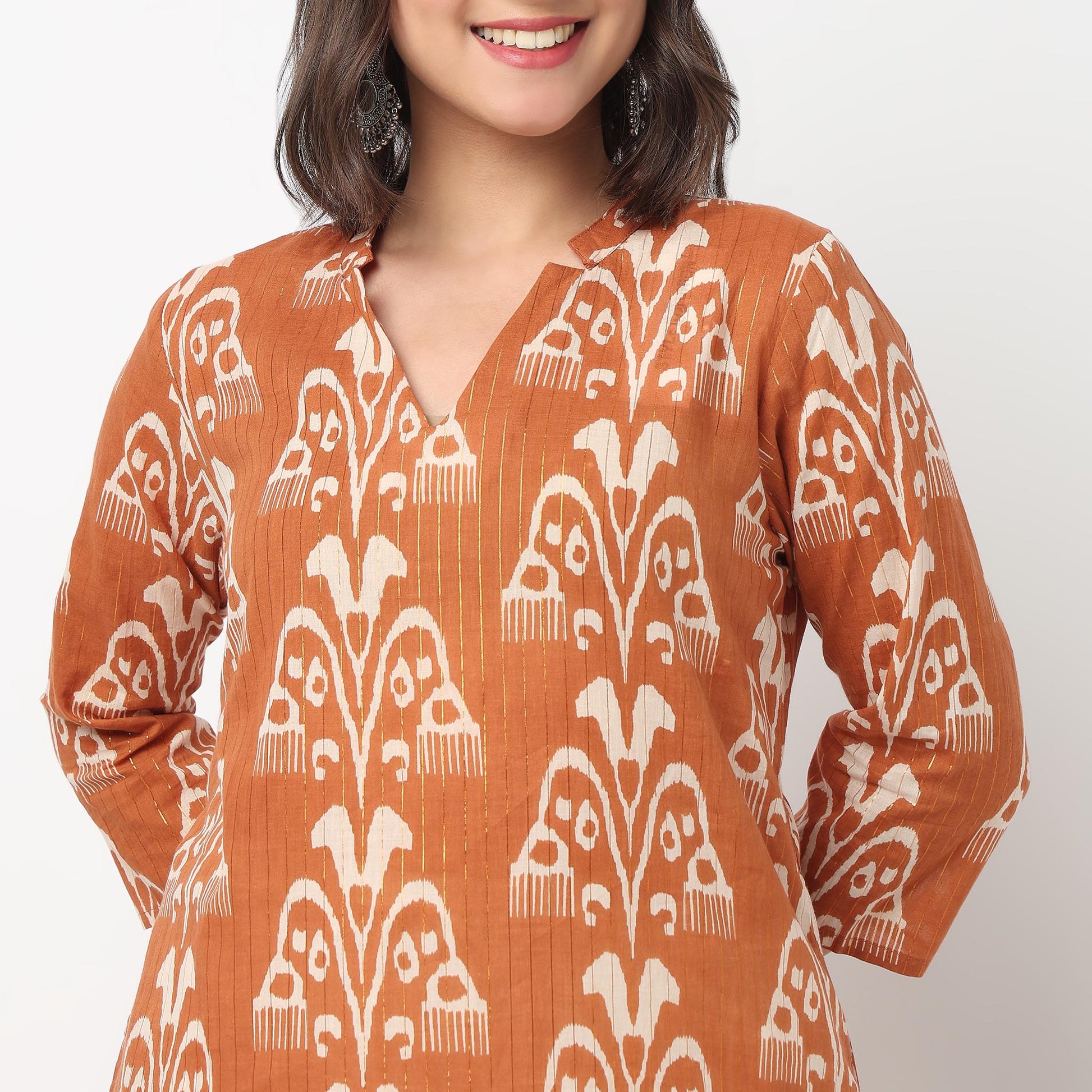 V-Neck Printed Long Kurta