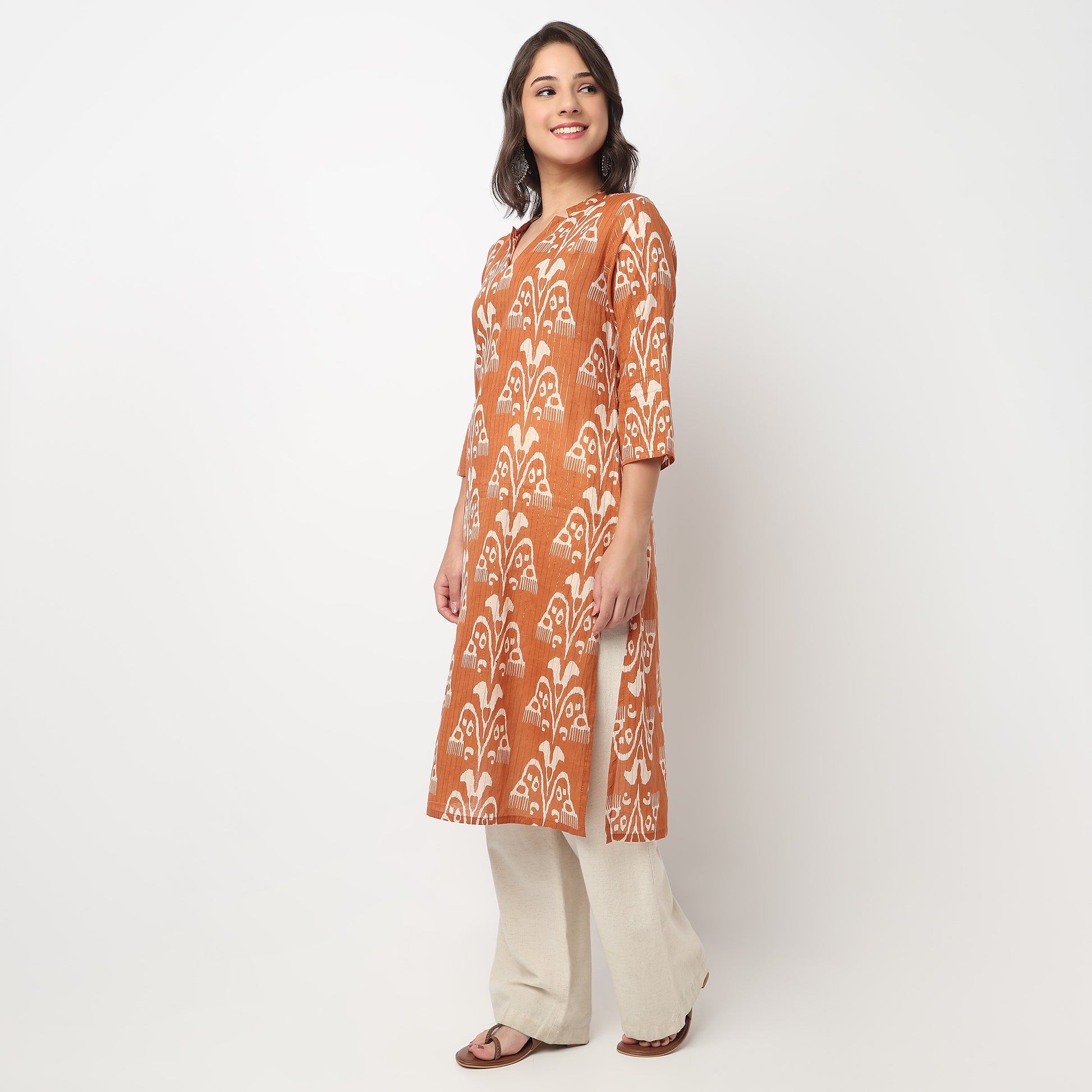 V-Neck Printed Long Kurta