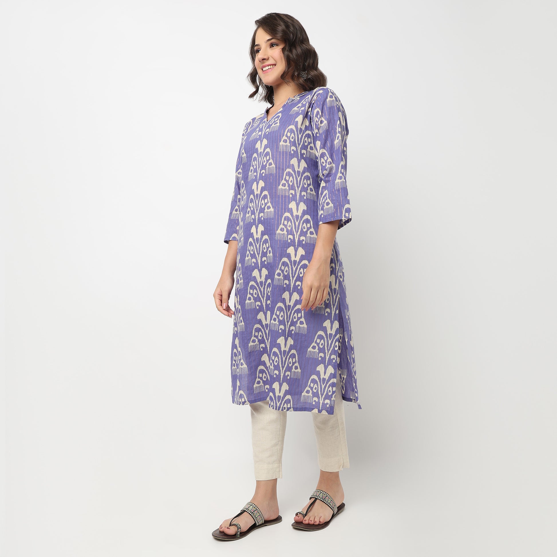 V-Neck Printed Long Kurta
