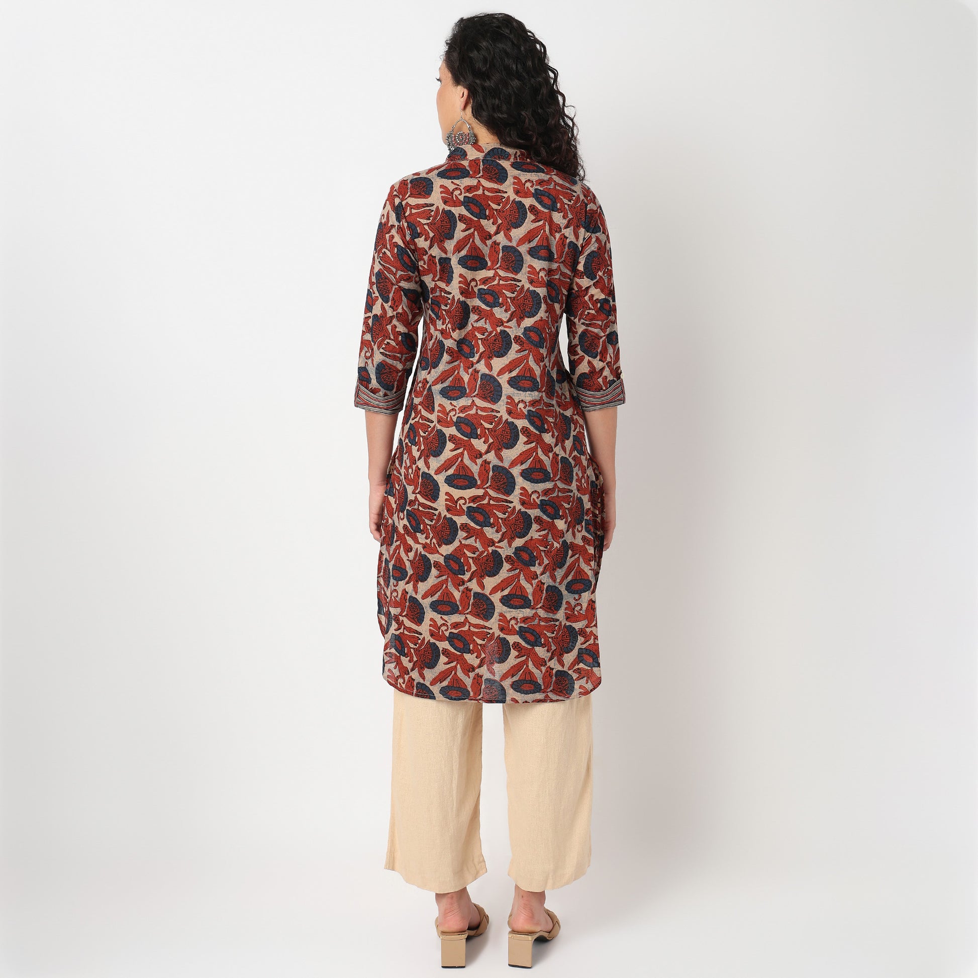 Half Placket Printed Cambric Long Kurta
