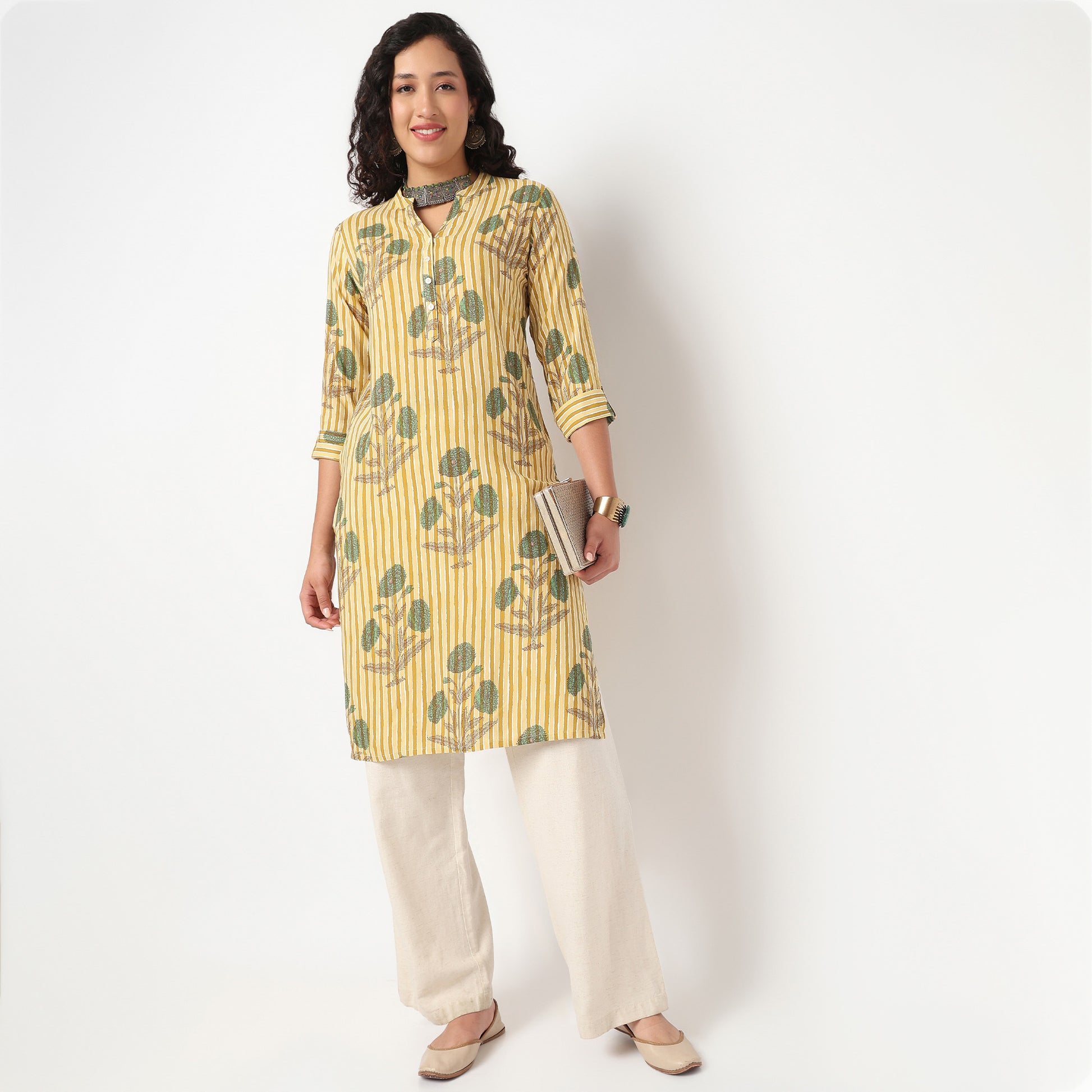 Half Placket Rayon Long Kurta