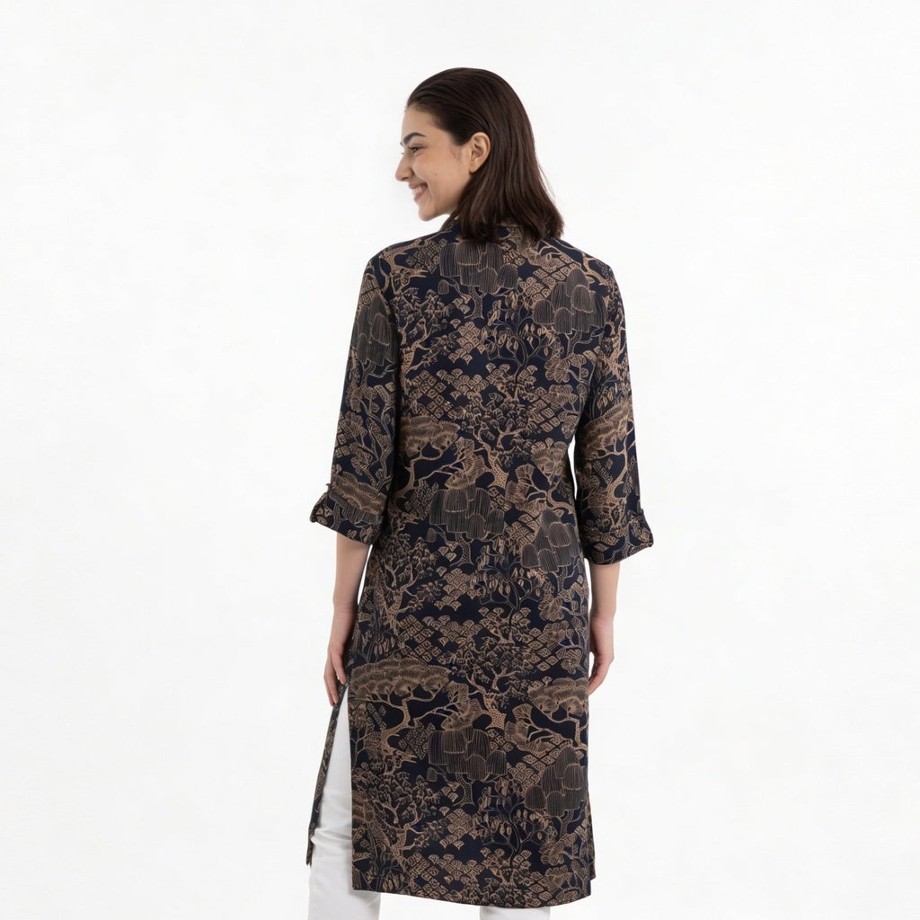 Half Placket Printed Long Kurta