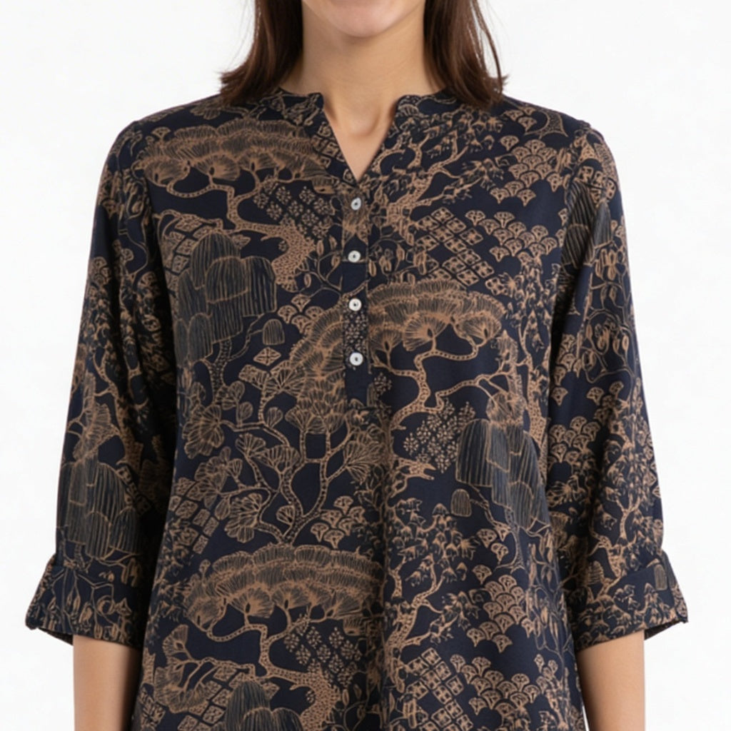 Half Placket Printed Long Kurta