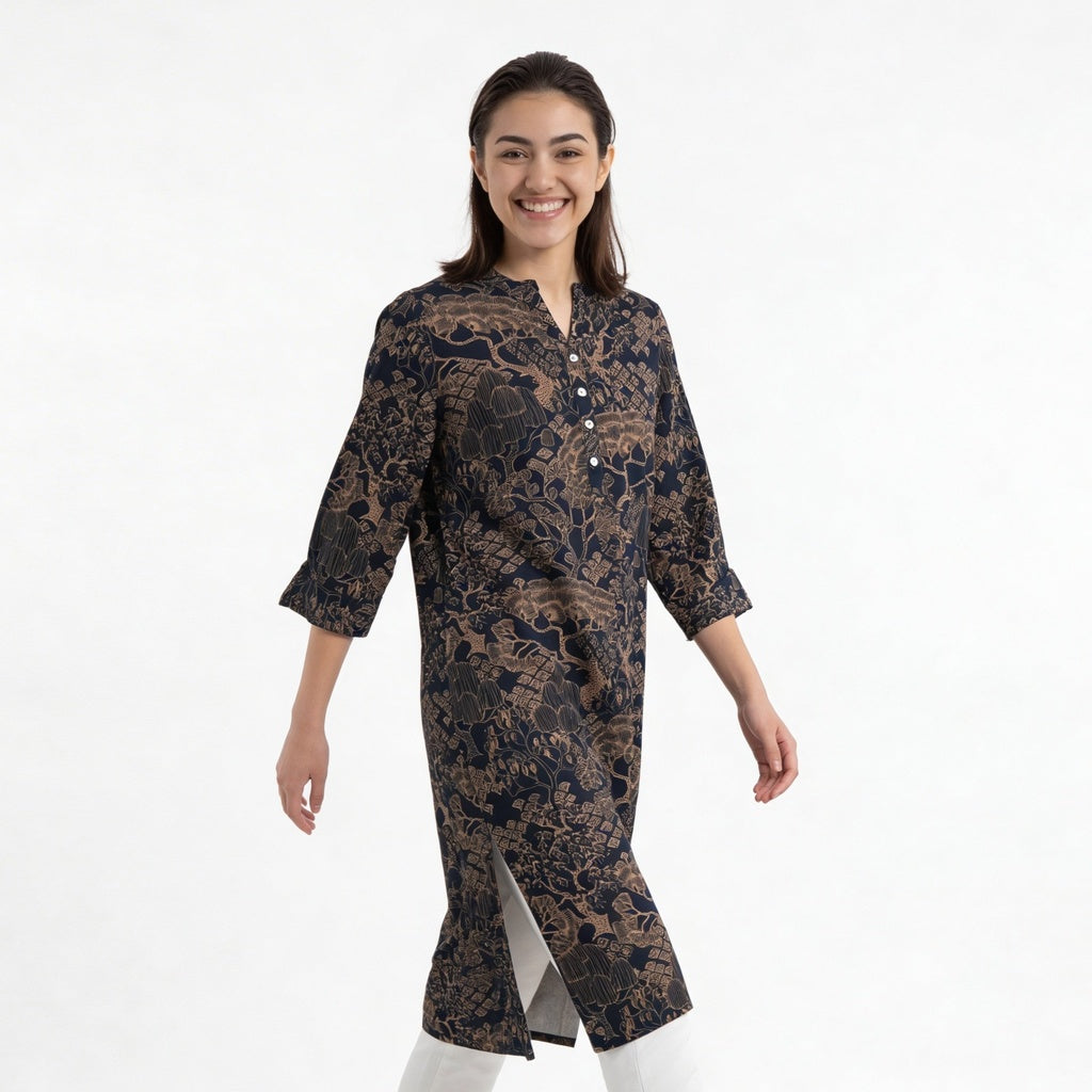 Half Placket Printed Long Kurta