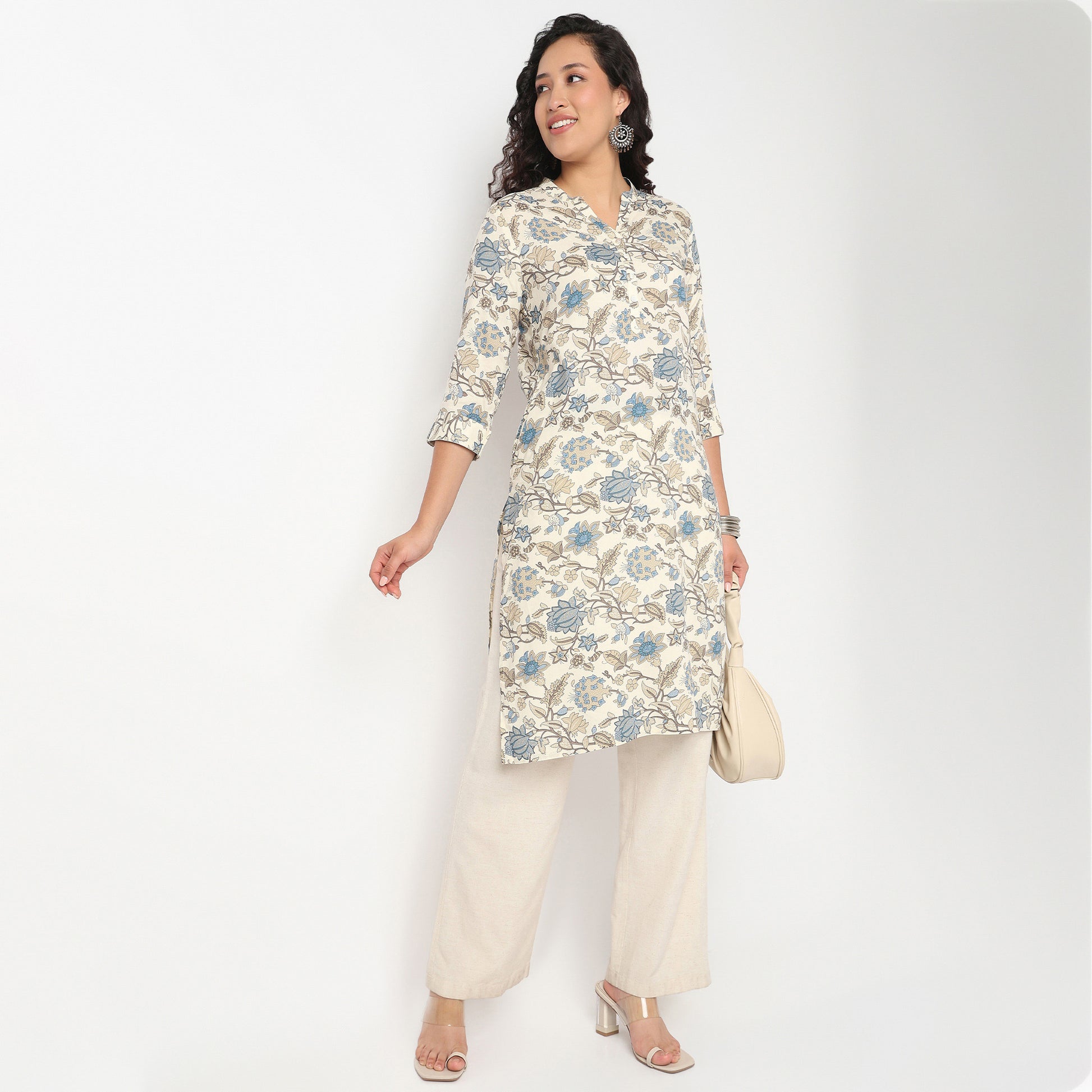 V Neck With Lace Detailing Long Kurta