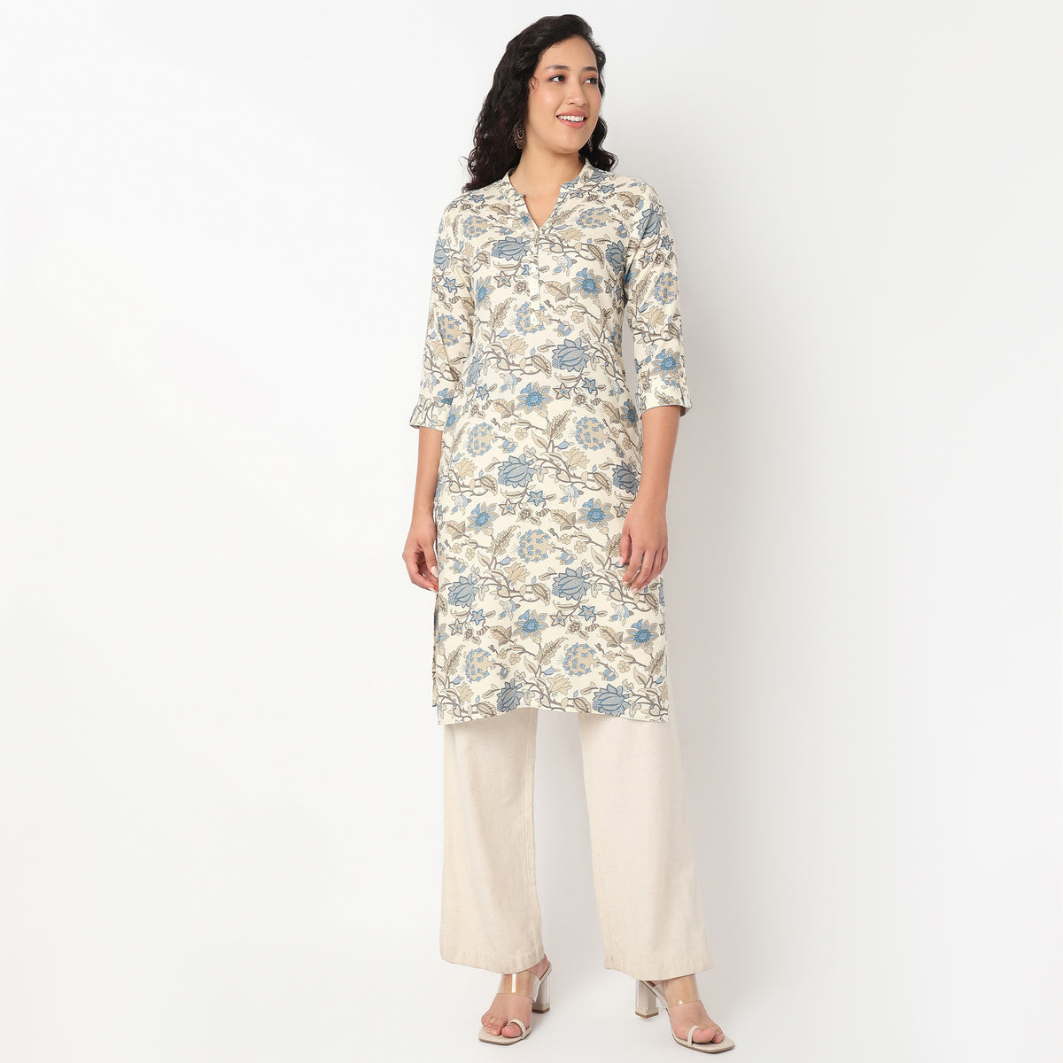 V Neck With Lace Detailing Long Kurta