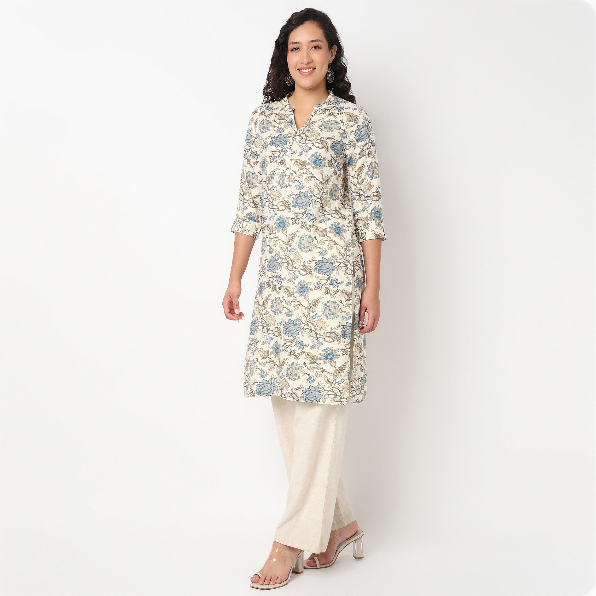 V Neck With Lace Detailing Long Kurta