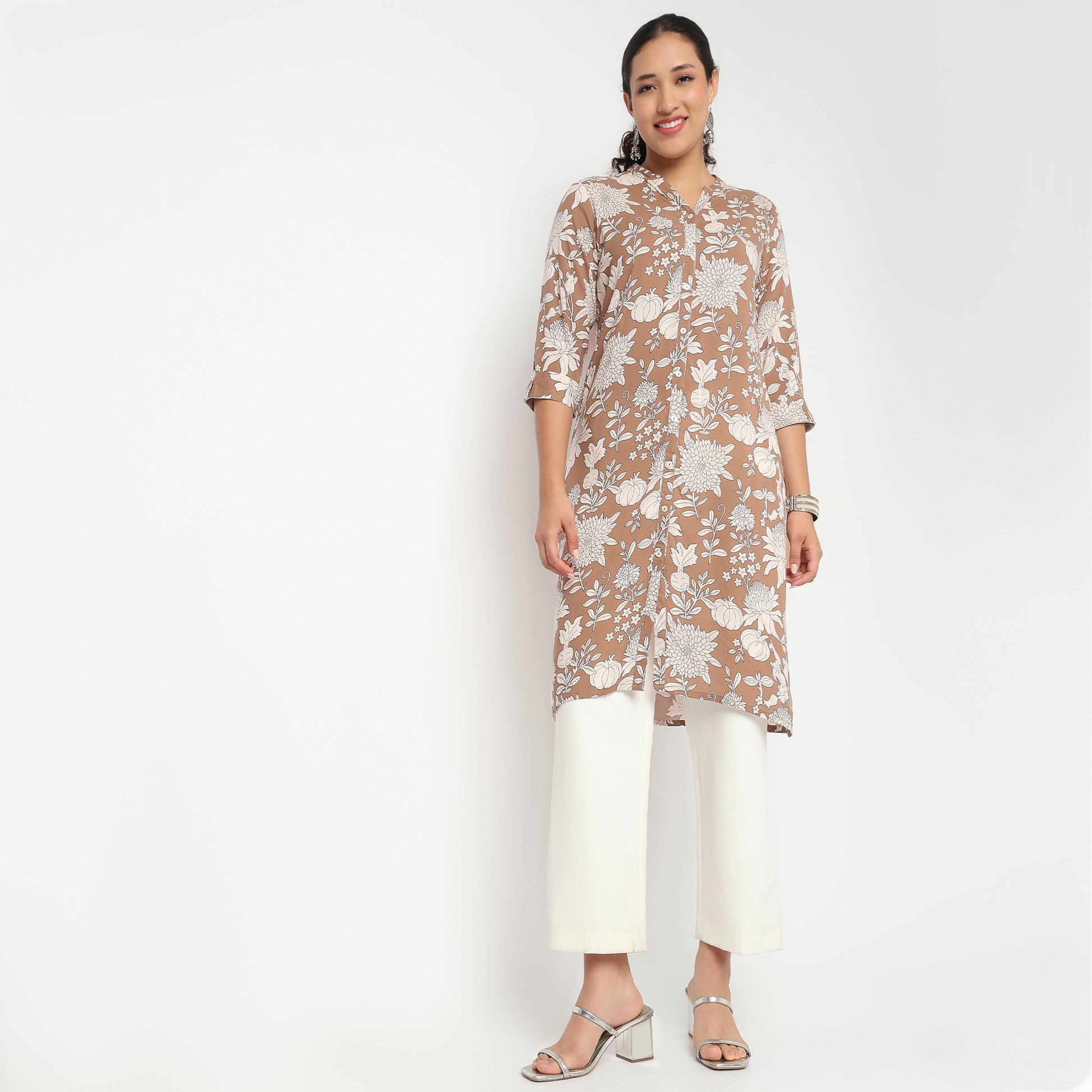 V Neck With Lace Detailing Long Kurta