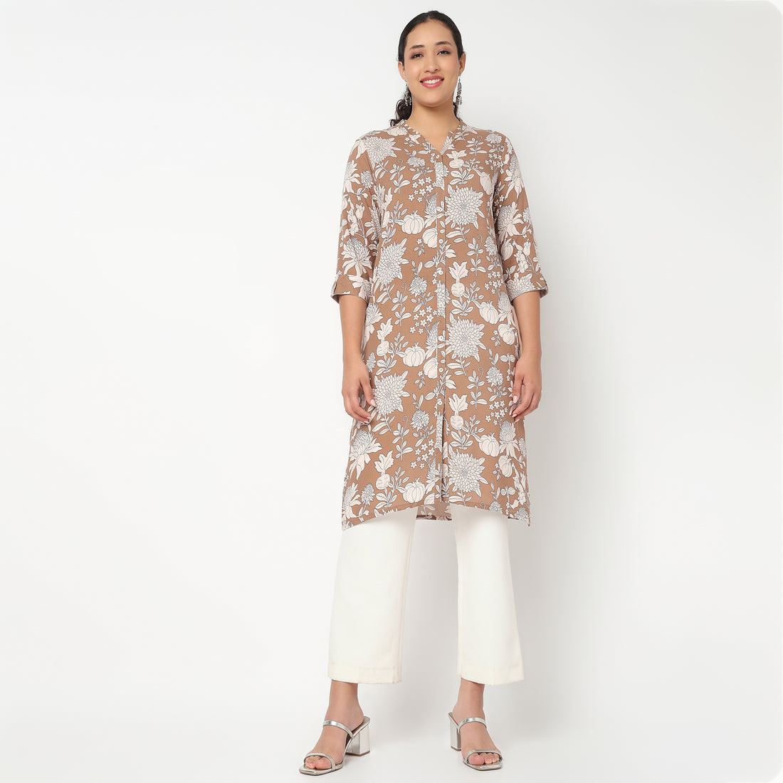 V Neck With Lace Detailing Long Kurta