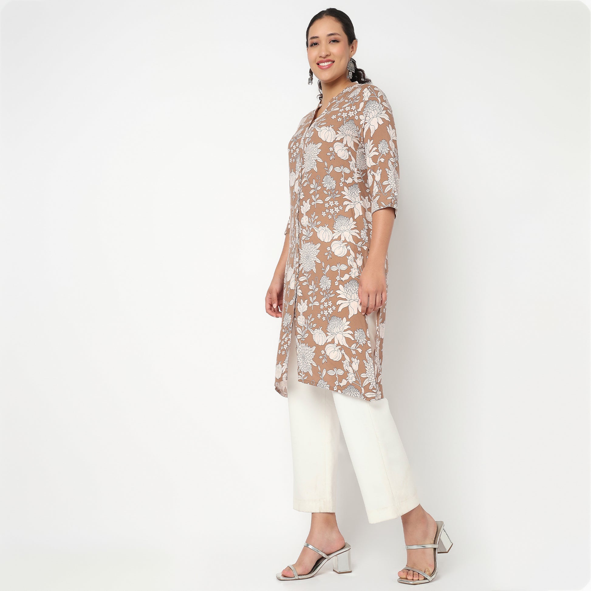 V Neck With Lace Detailing Long Kurta