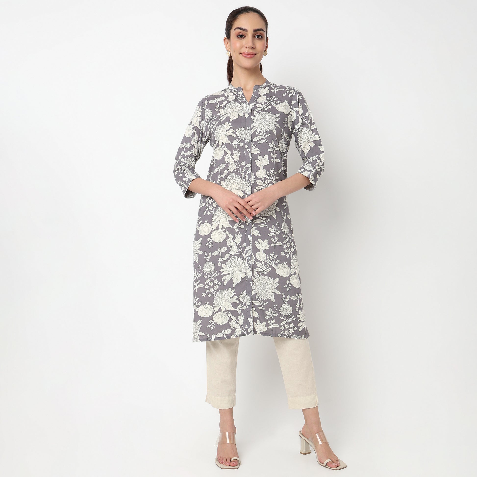 V Neck With Lace Detailing Long Kurta