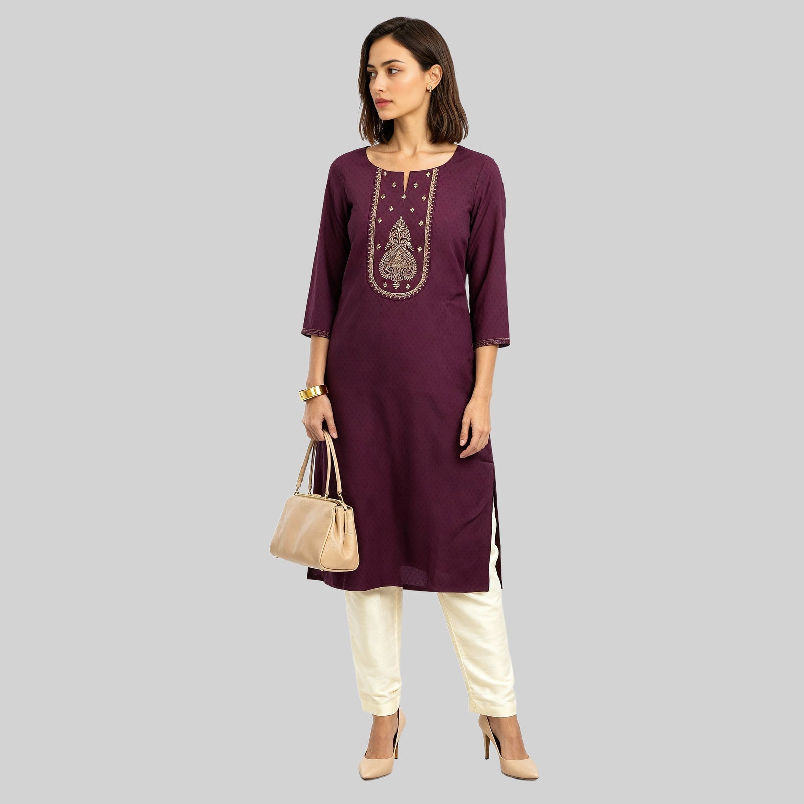 Embroidered Yoke Long Kurta