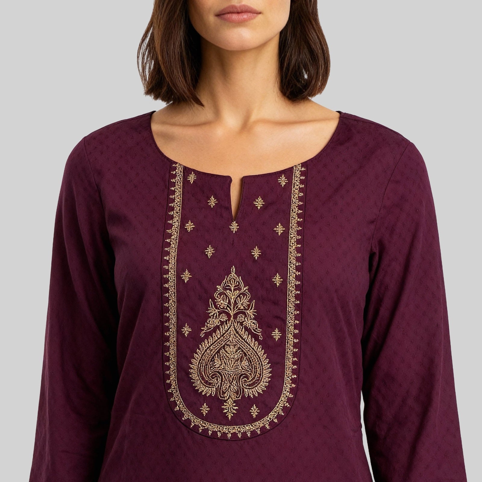 Embroidered Yoke Long Kurta