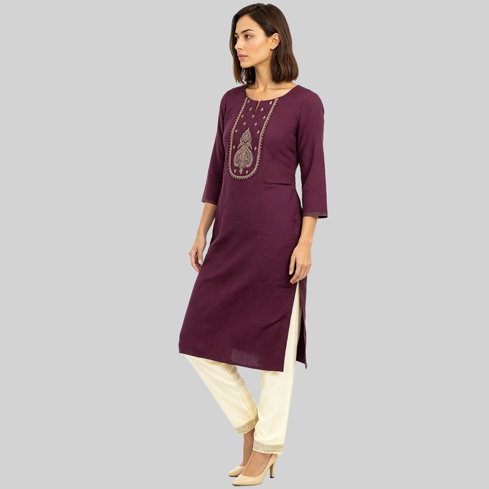 Embroidered Yoke Long Kurta