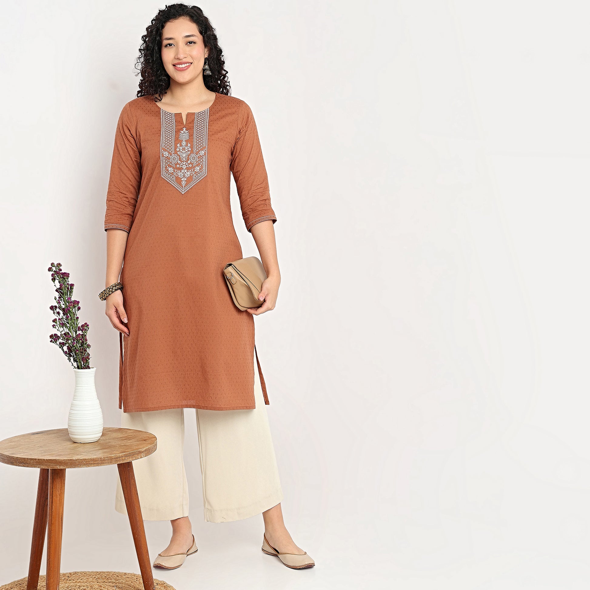Embroidered Yoke Long Kurta