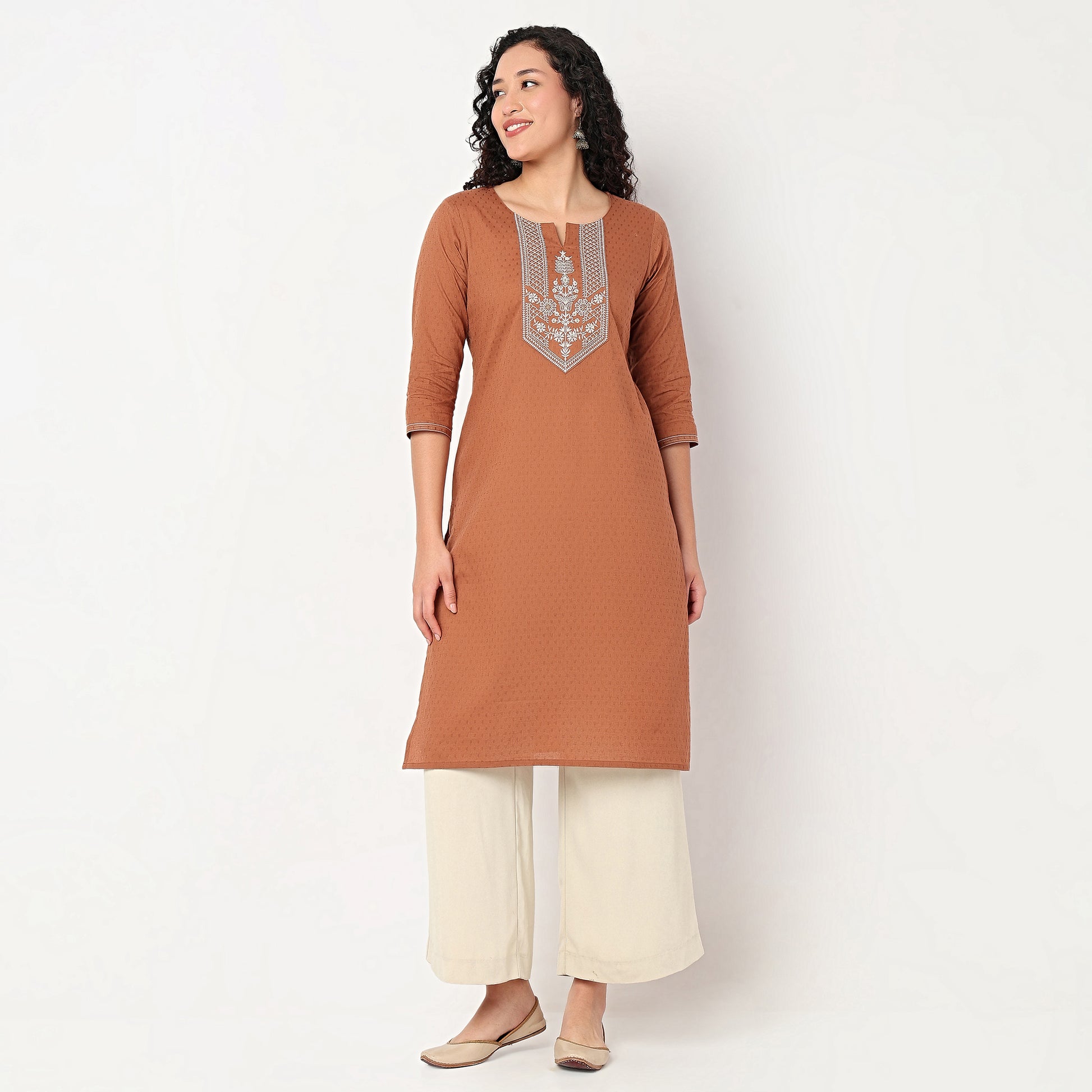Embroidered Yoke Long Kurta