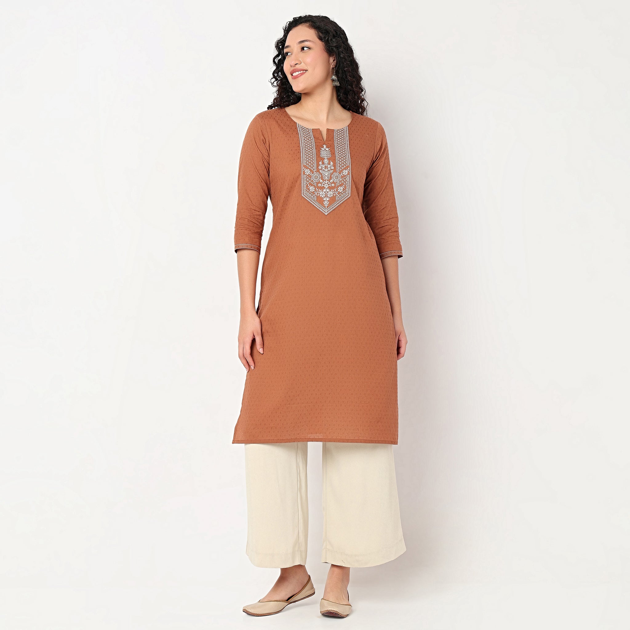 Embroidered Yoke Long Kurta