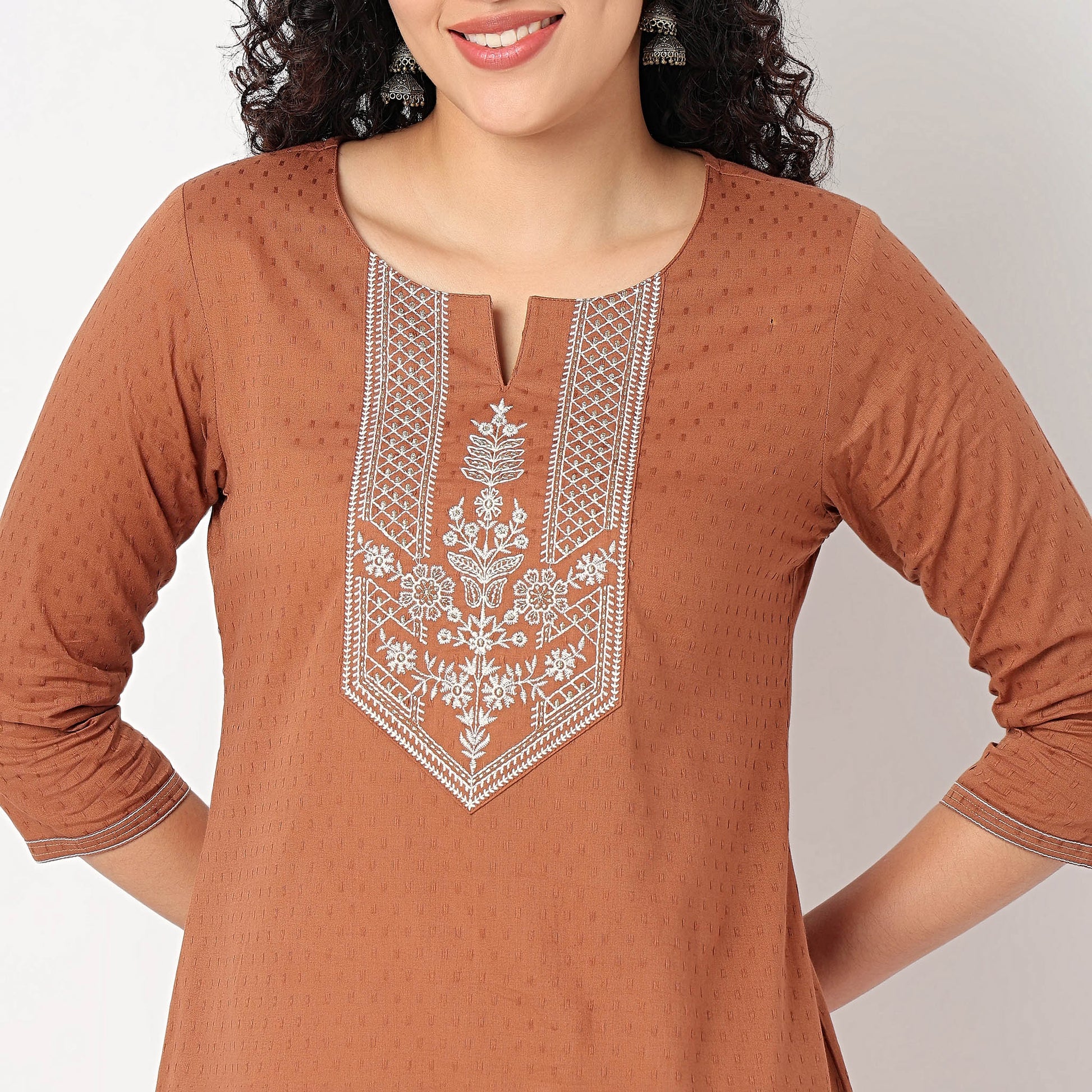 Embroidered Yoke Long Kurta