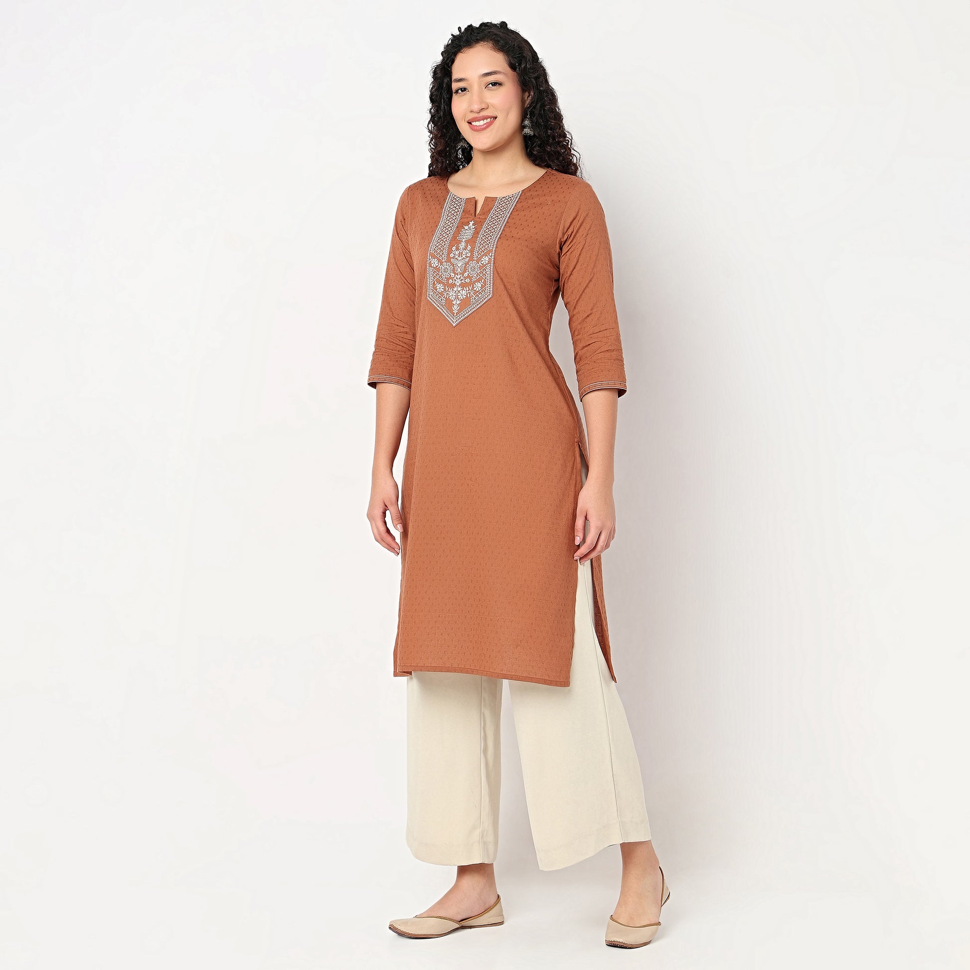 Embroidered Yoke Long Kurta