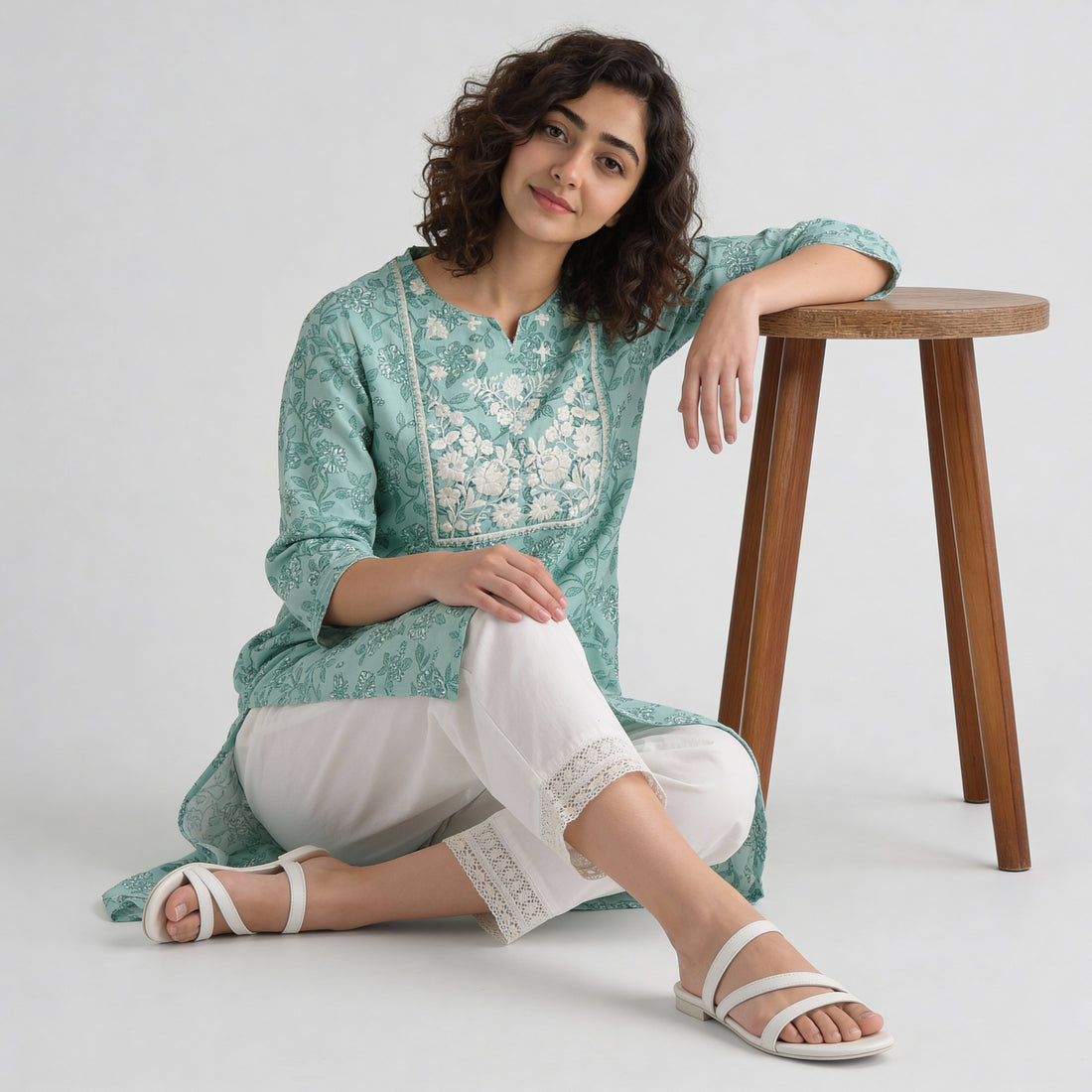 Rayon Printed Three-Fourth Sleeve Kurta