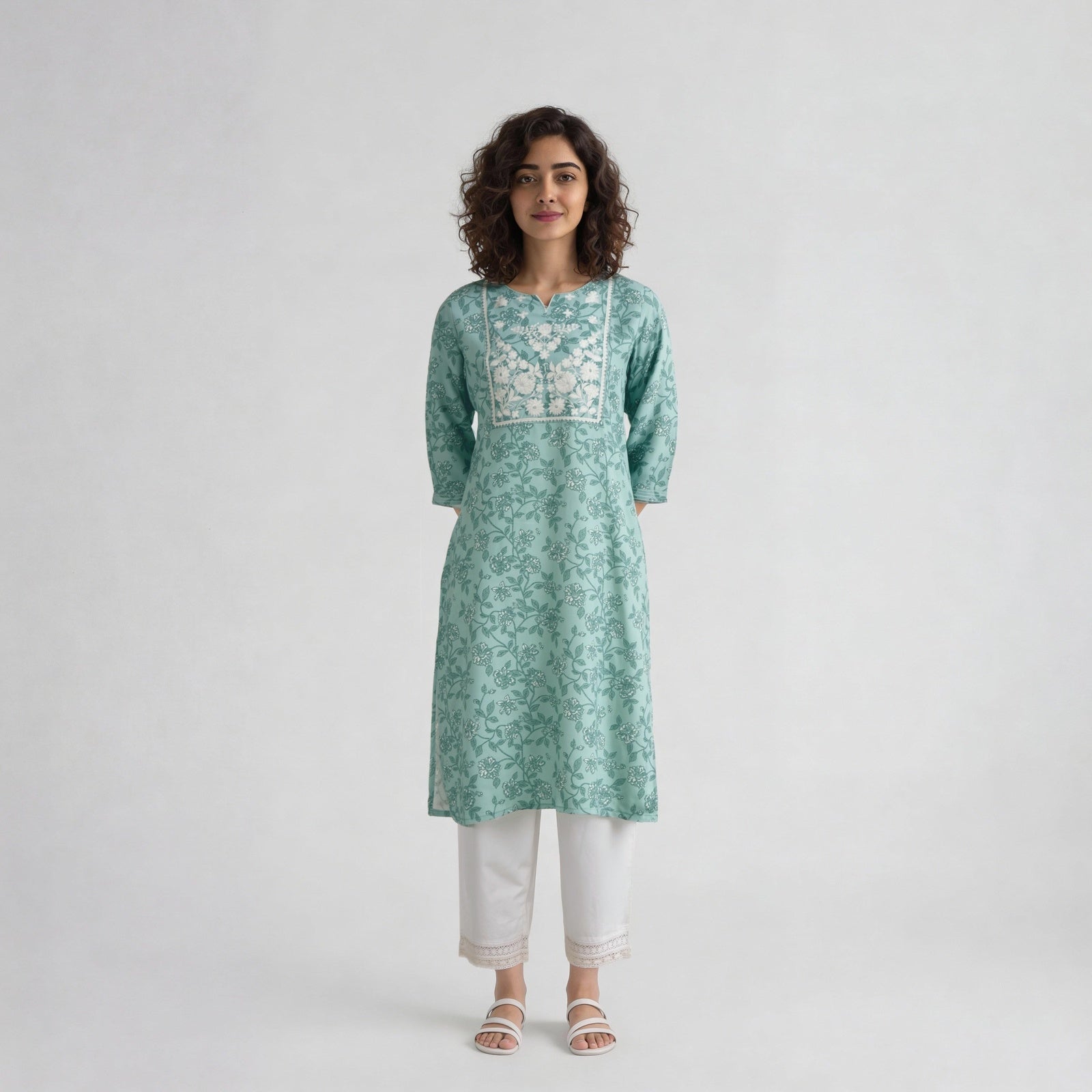 Rayon Printed Three-Fourth Sleeve Kurta