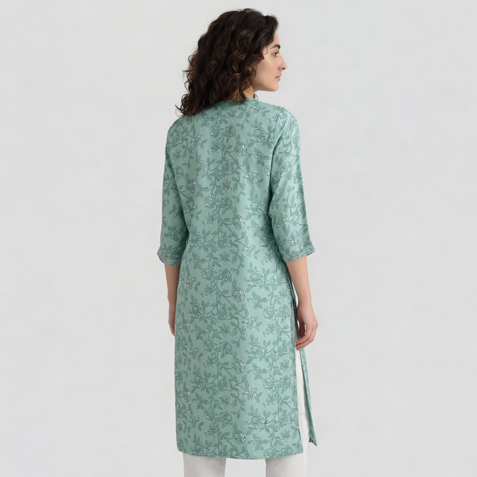 Rayon Printed Three-Fourth Sleeve Kurta
