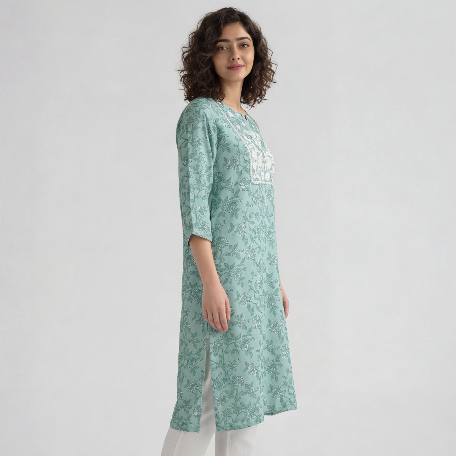 Rayon Printed Three-Fourth Sleeve Kurta