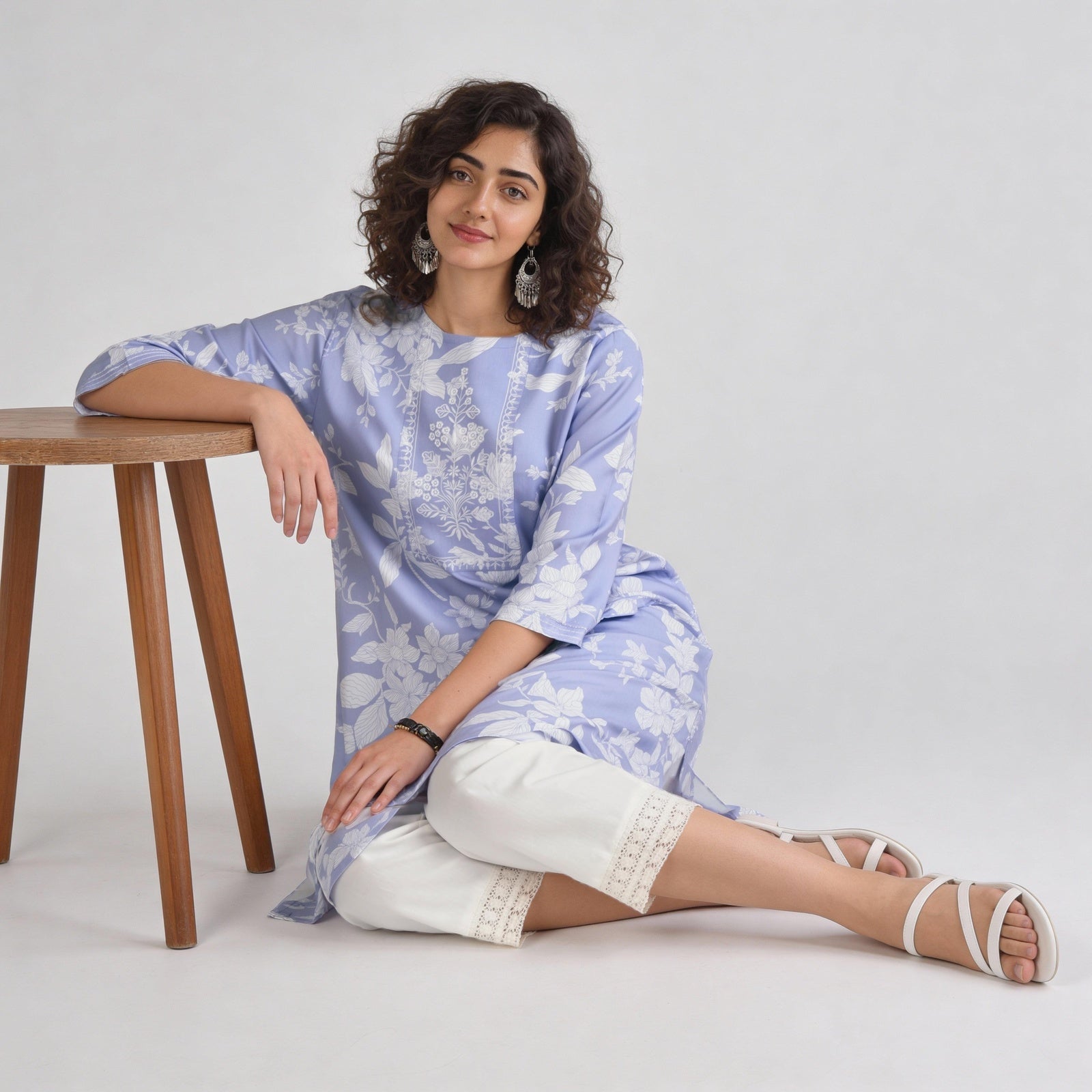 Rayon Printed Three-Fourth Sleeve Kurta