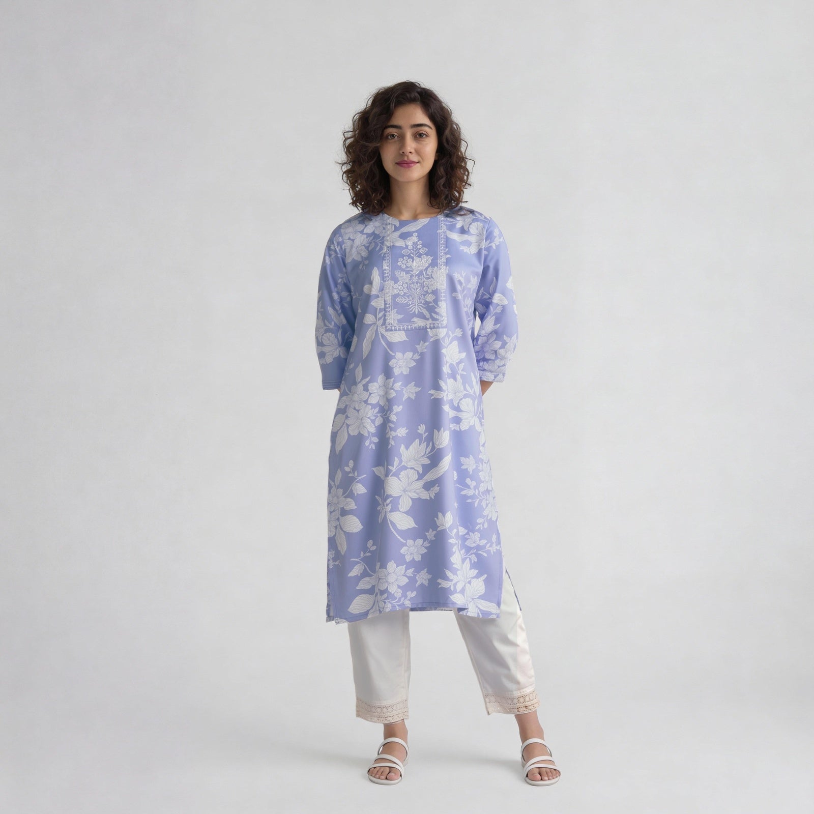 Rayon Printed Three-Fourth Sleeve Kurta