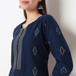 Embroidered Yoke Long Kurta