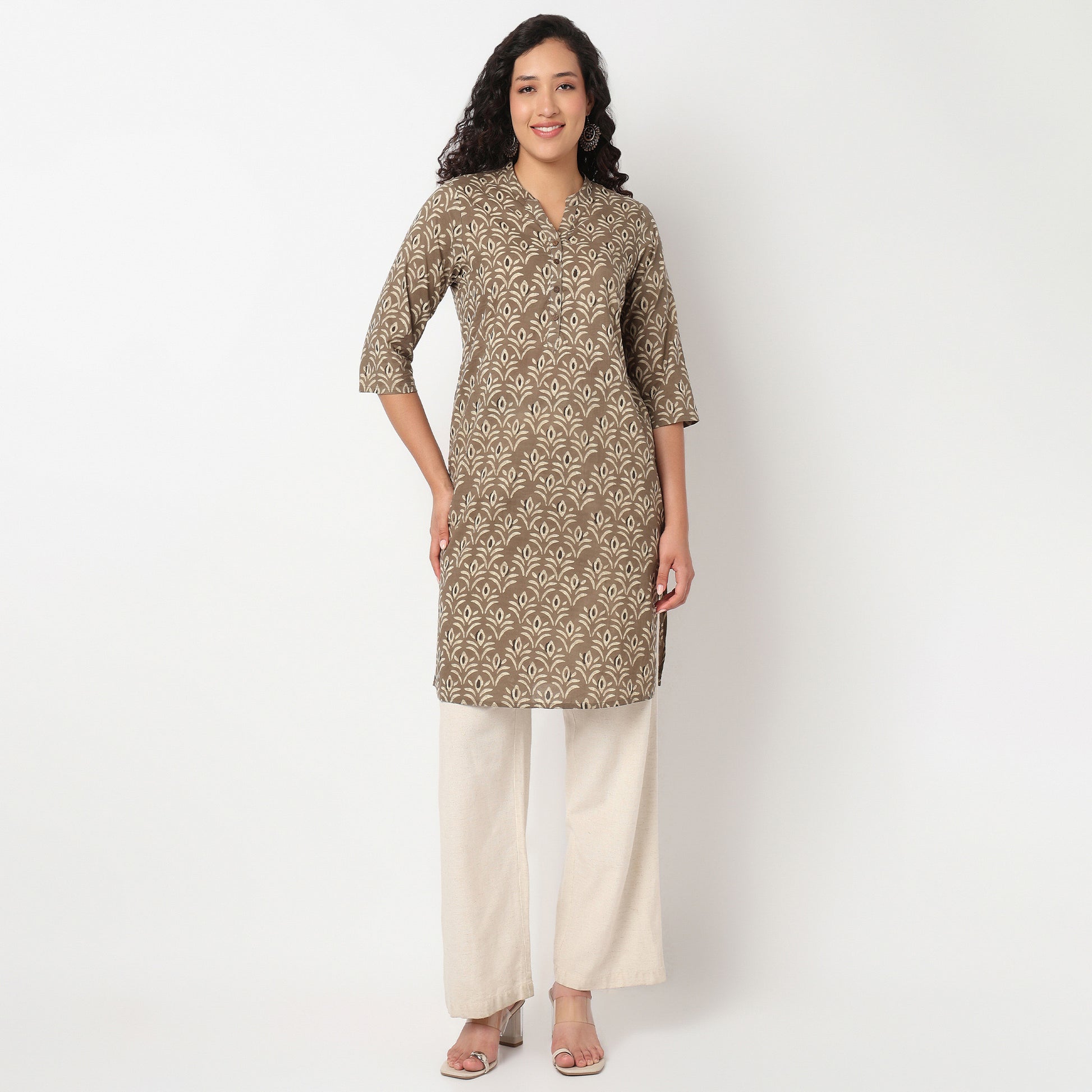 Half Placket Printed Kurta