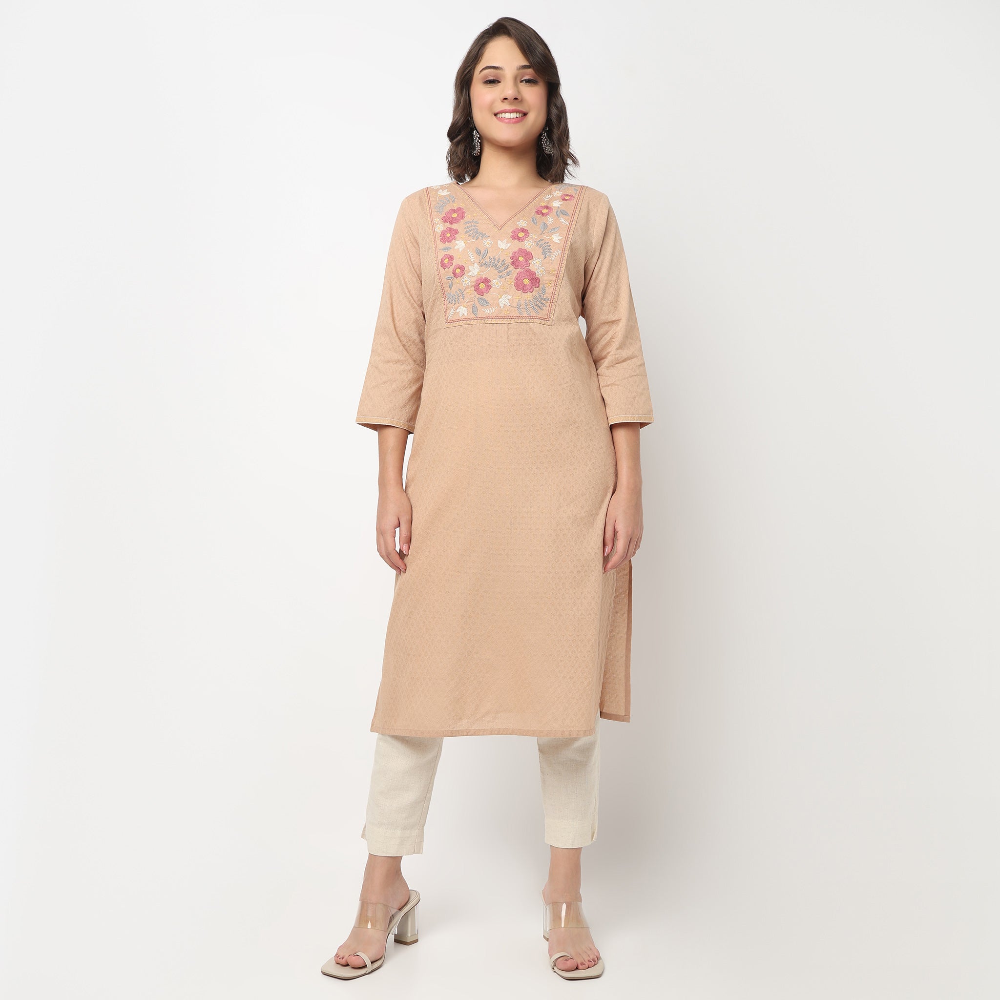V-Neck Embroidered Yoke Kurta