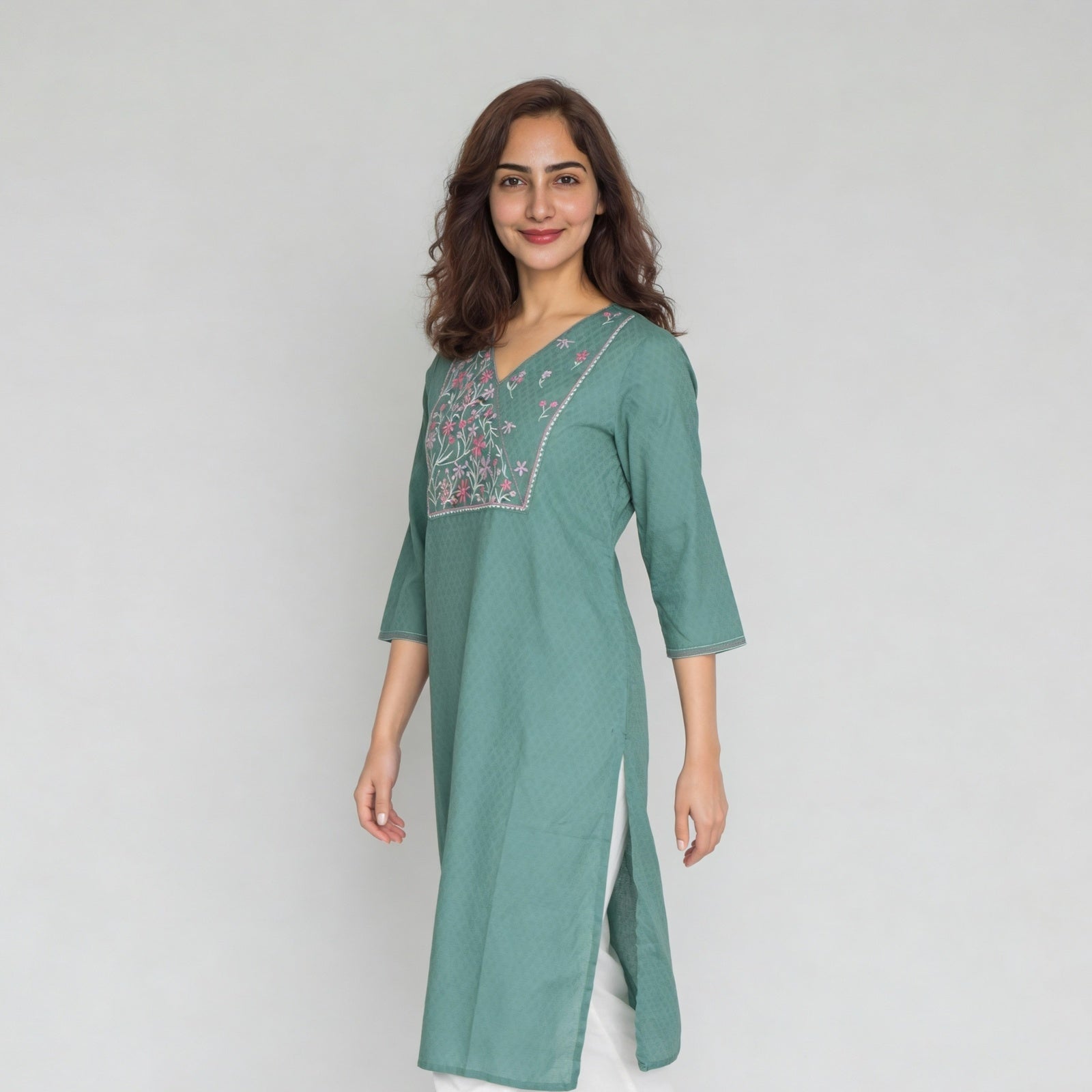 Cotton Solid Three-Fourth Sleeve Kurta