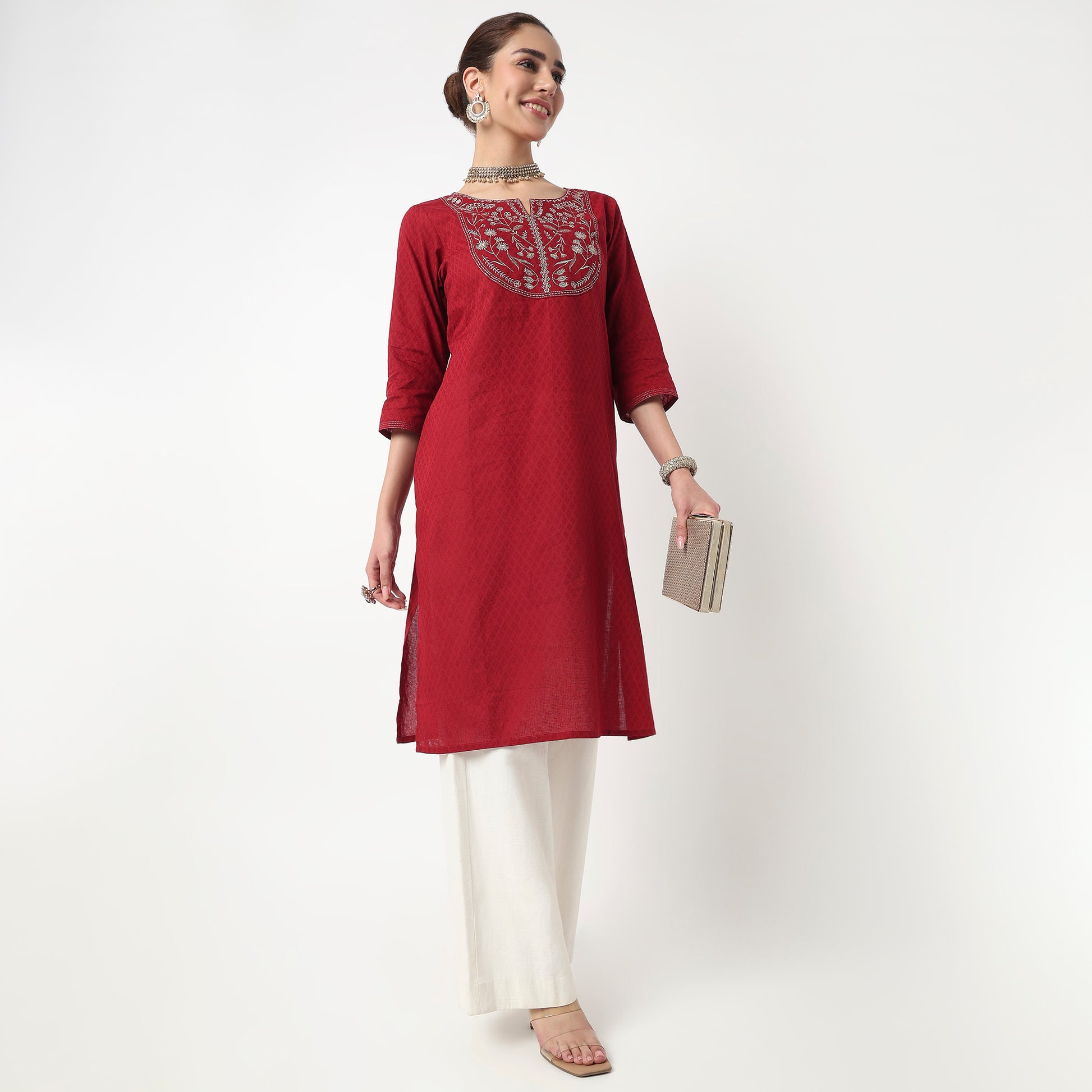 Embroidered Yoke Long Kurta
