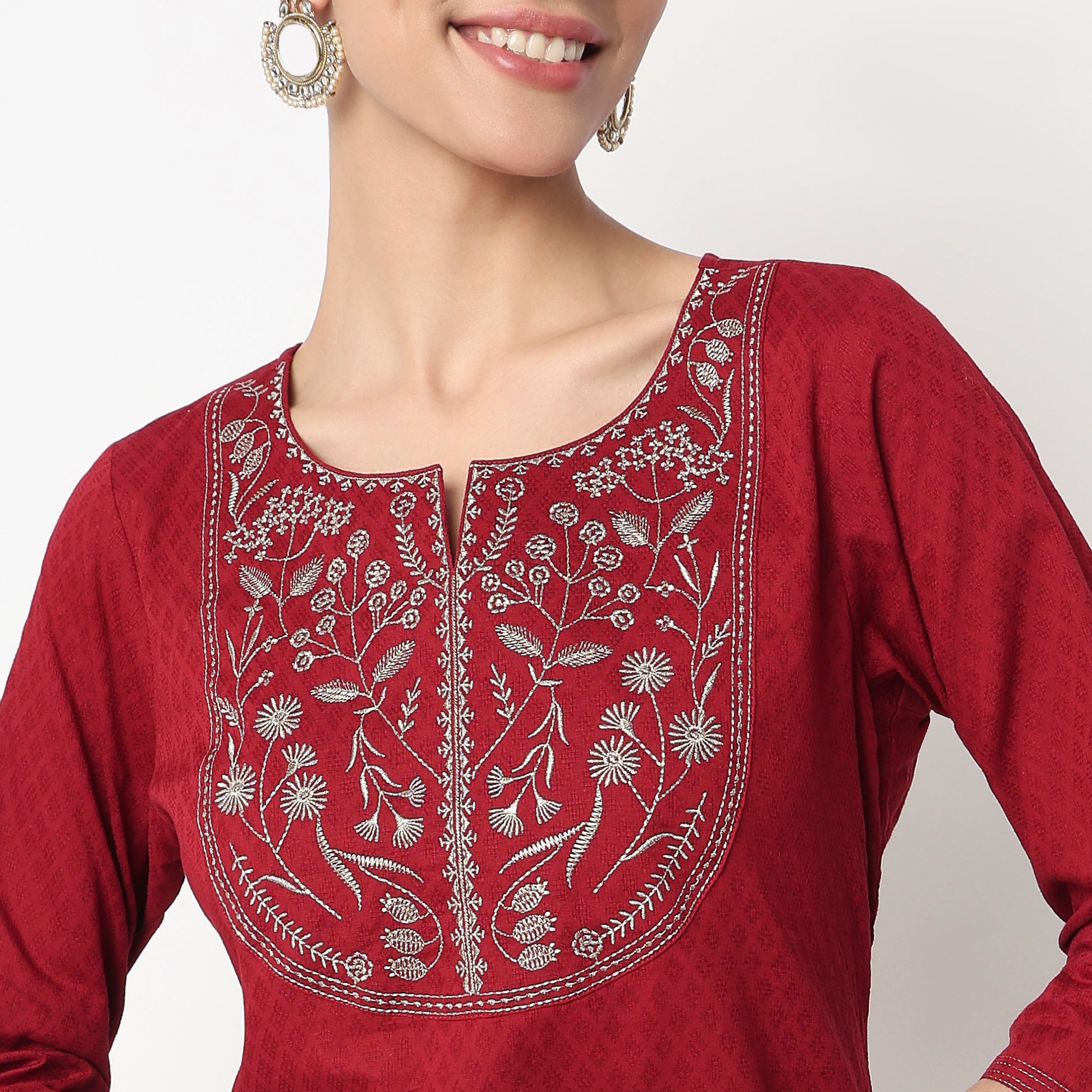 Embroidered Yoke Long Kurta