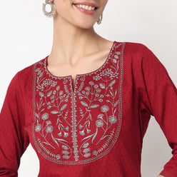 Embroidered Yoke Long Kurta