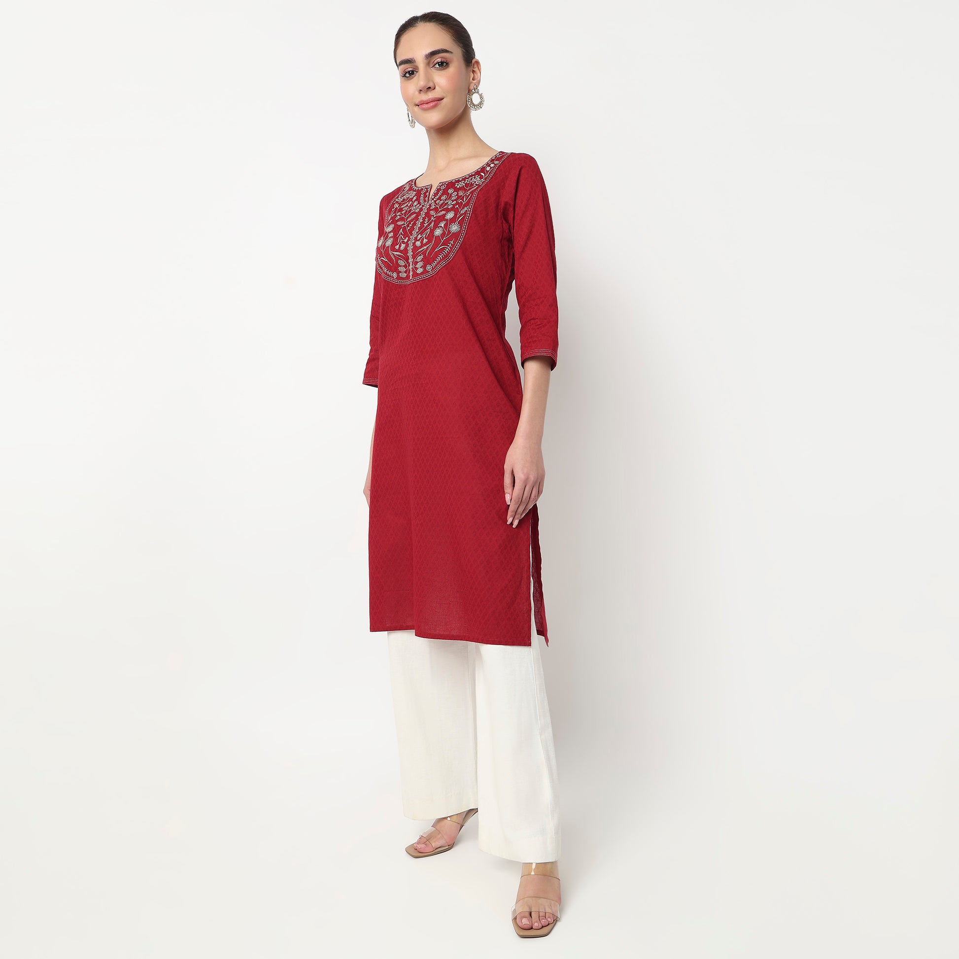 Embroidered Yoke Long Kurta