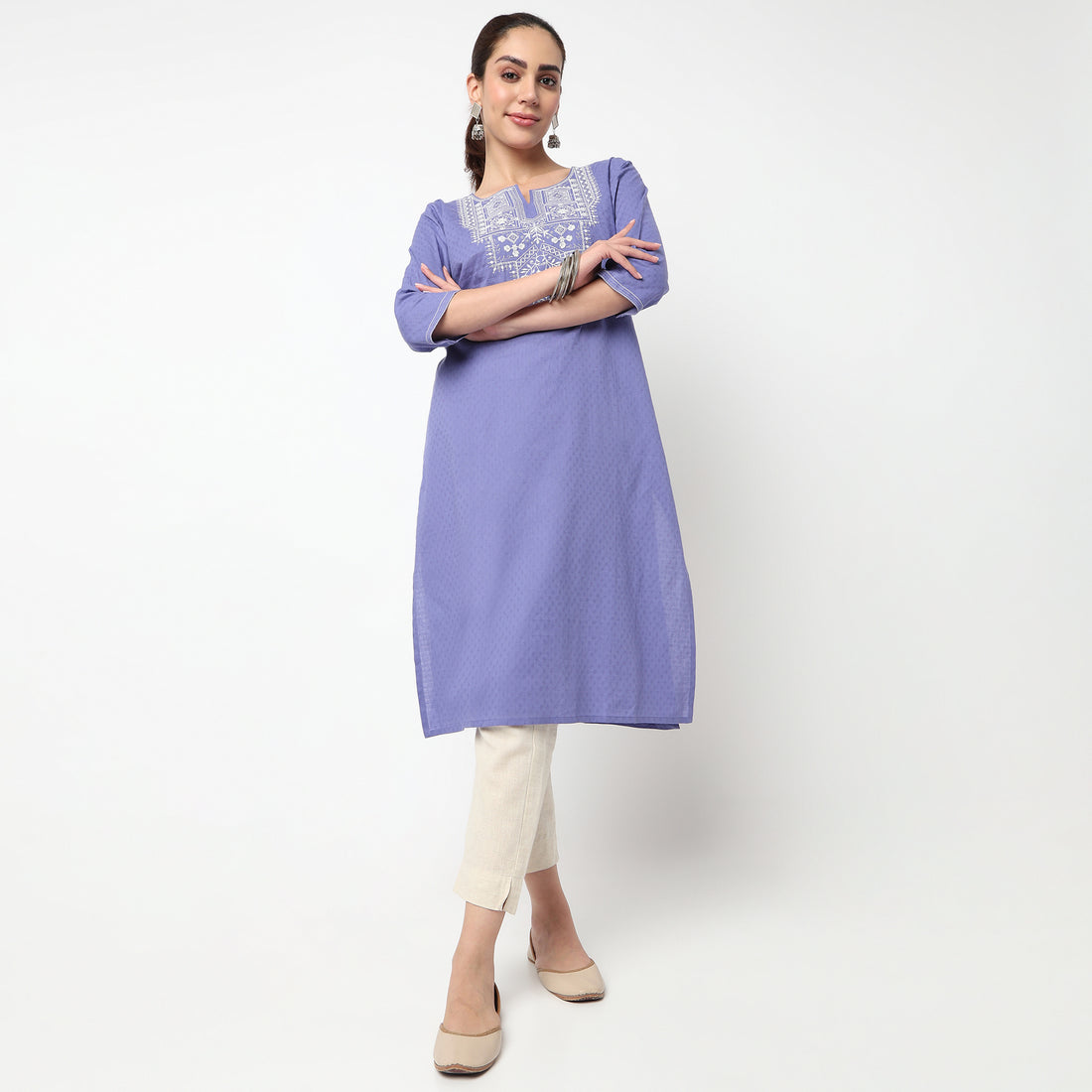 Embroidered Yoke Long Kurta
