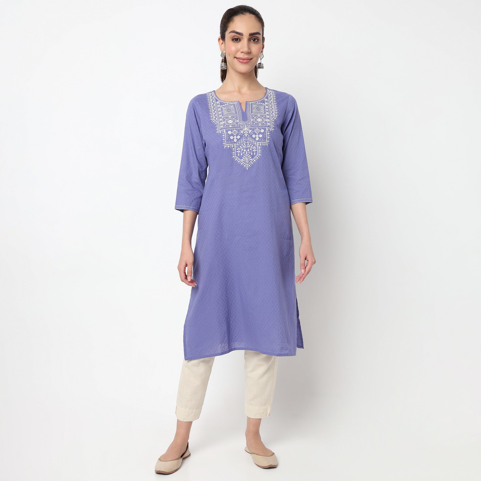 Embroidered Yoke Long Kurta
