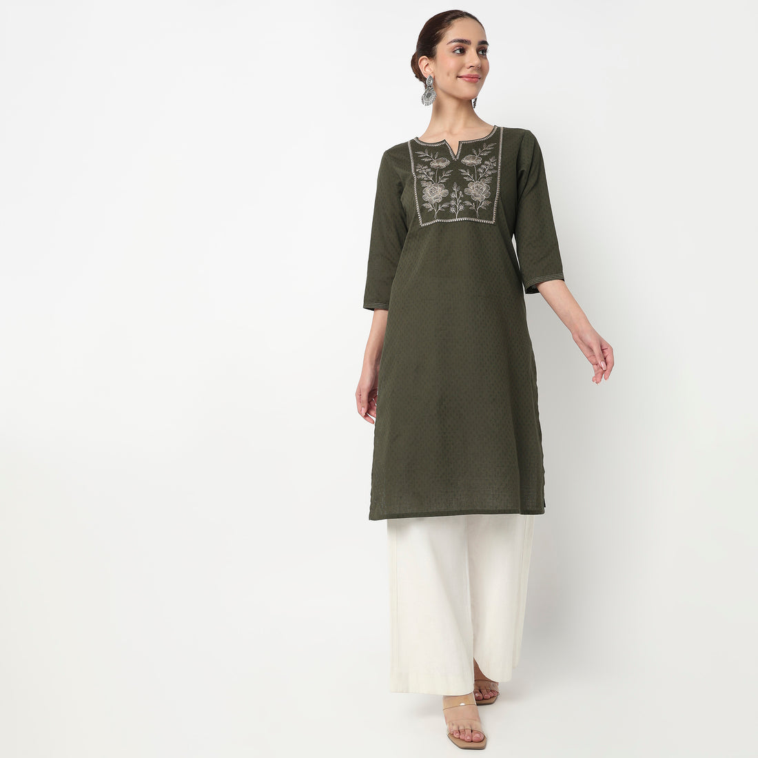 Embroidered Yoke Long Kurta